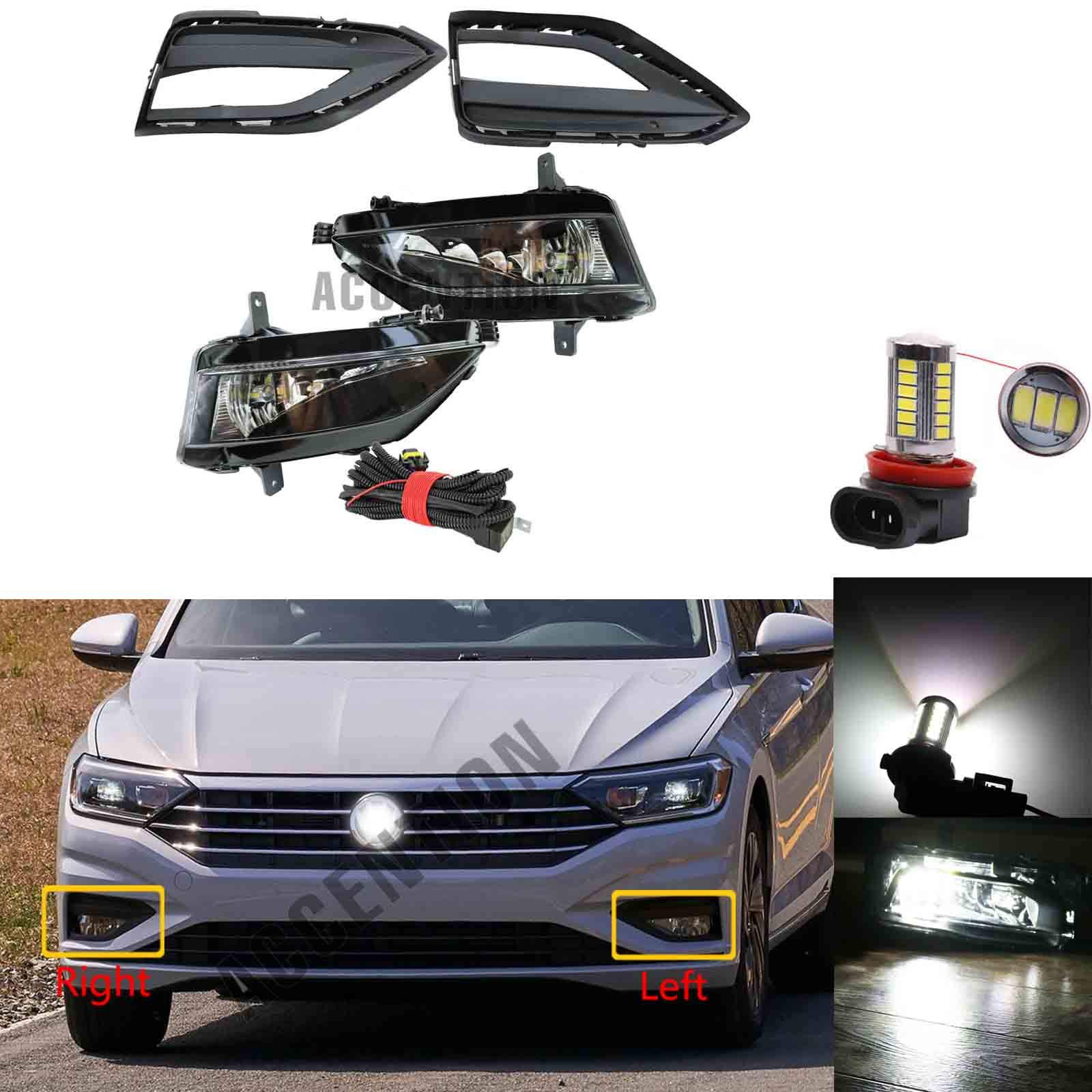 2019-2020 VW Jetta MK7 LED Fog Lights Kit - Front Bumper Fog Lamp with Grille & Wiring Harness | Weatherproof Car Styling Accessories for Night Driving & Bad Weather Conditions