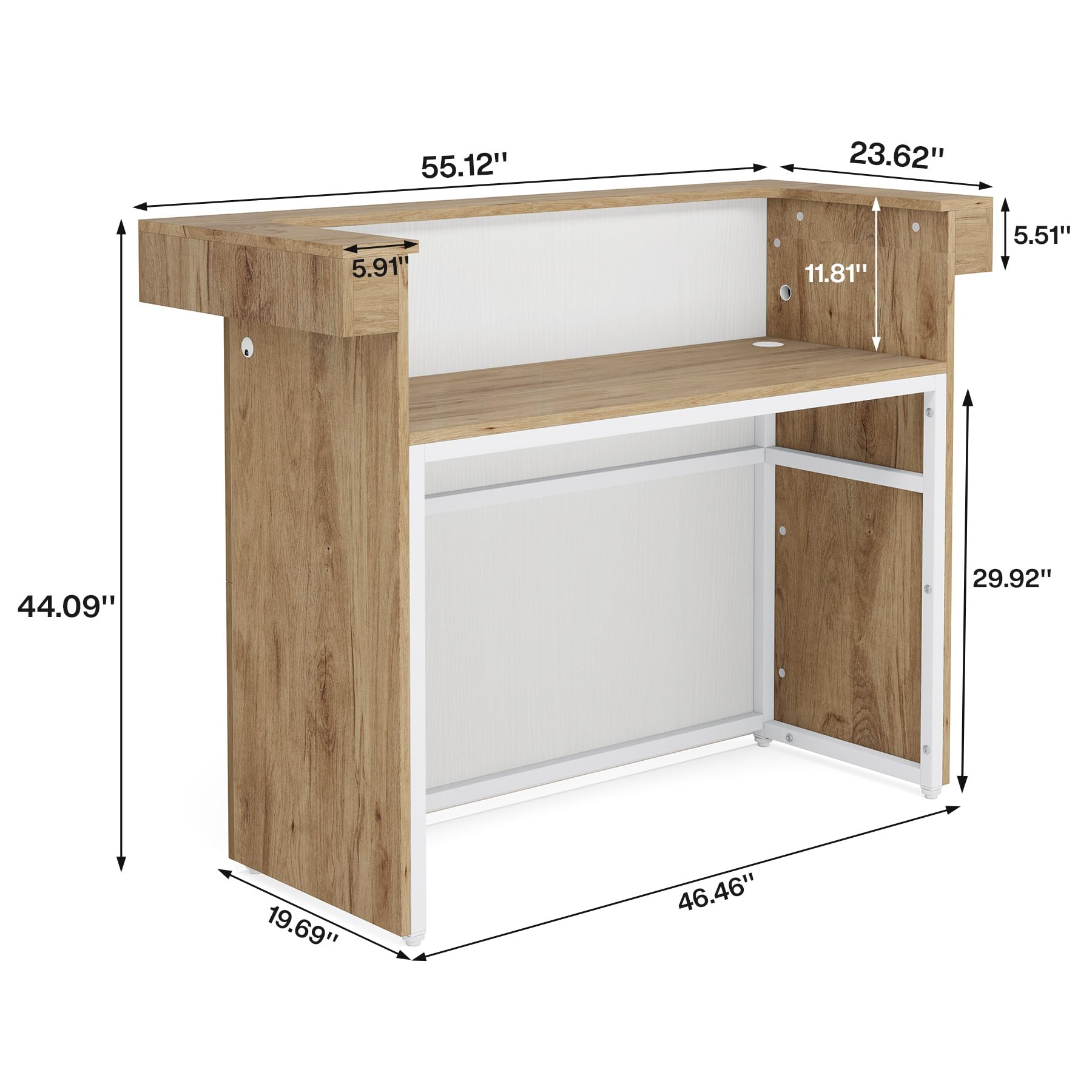 Tribesigns 55-Inch Modern Reception Desk with Built-in Light & Cable Grommets - Brown Office Lobby Counter Table for Salon, Retail Shop & Business Waiting Area - Perfect for Professional Spaces & Commercial Interiors