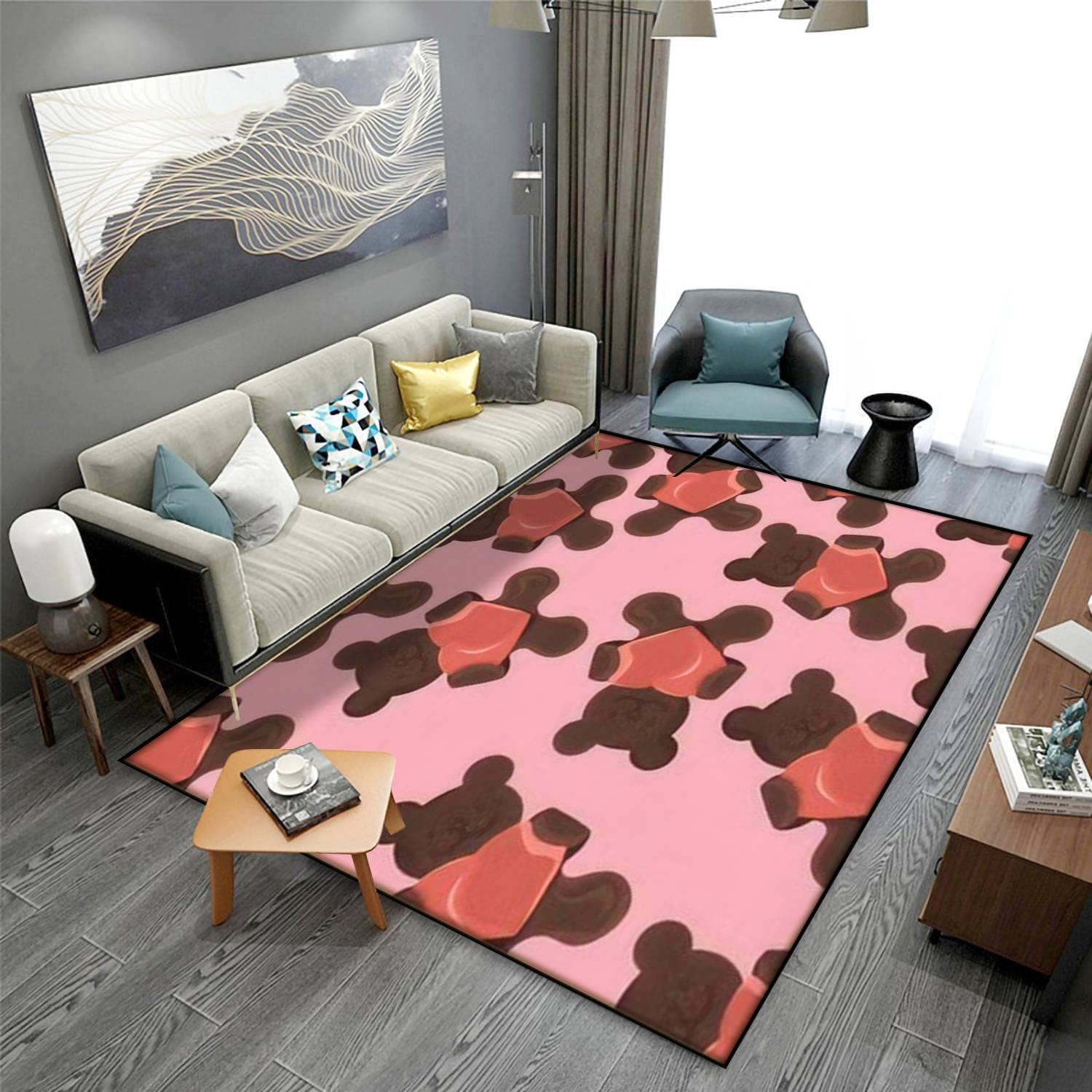 Bear Biscuit with Heart Area Rug - Soft Non-Slip Indoor/Outdoor Seamless Floor Carpet - 63