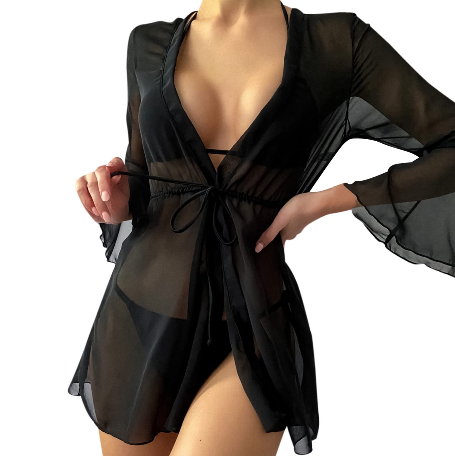 Women's Sheer Mesh Beach Cover Up Shorts - Lace Up Bikini Wrap for Pool, Beach & Summer Vacations