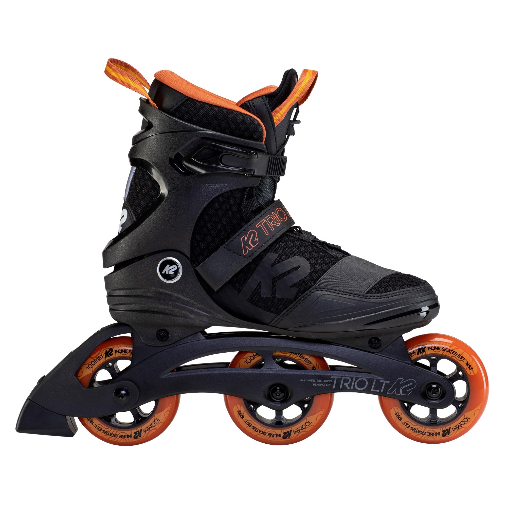 K2 Trio LT 100 Black Orange Men's Urban Inline Skates - High Performance Rollerblades for Fitness, Commuting & City Skating