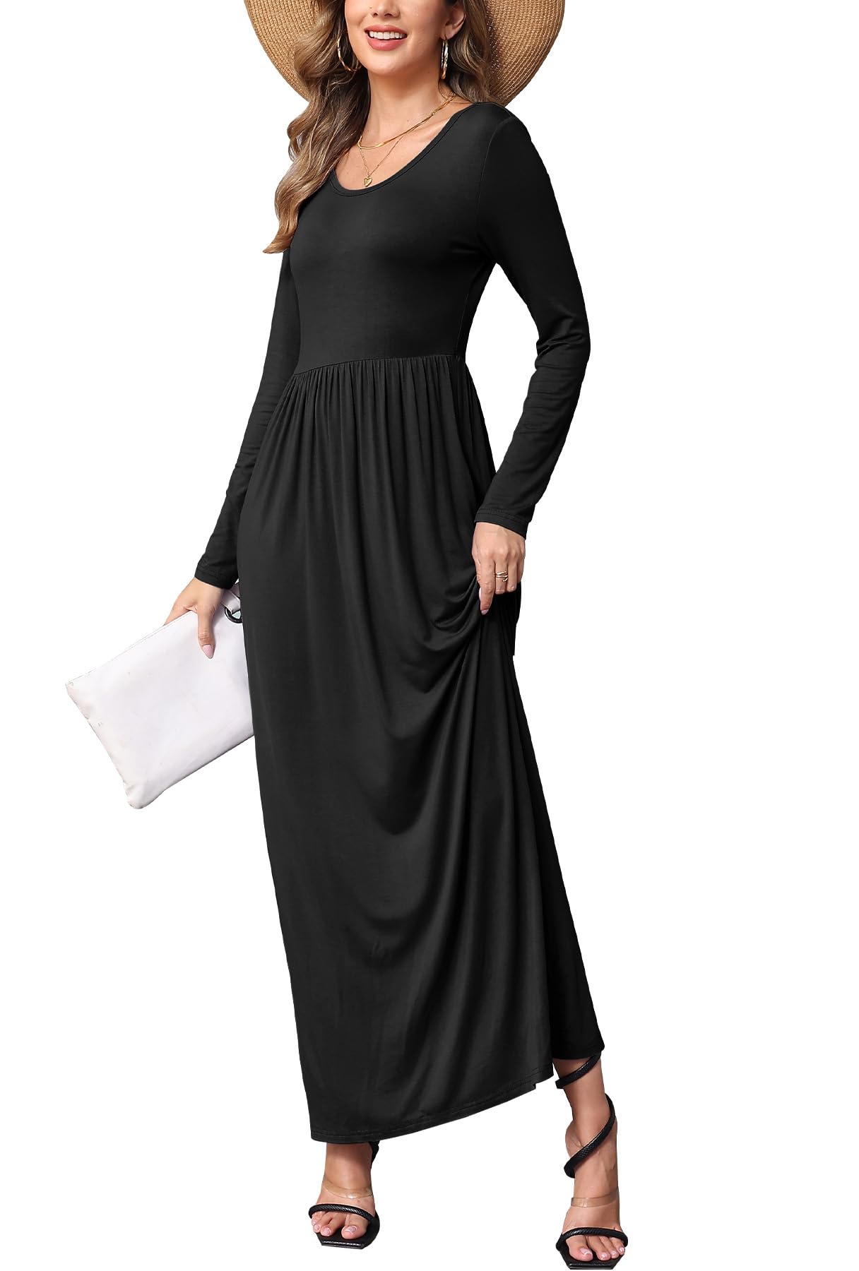 EUOVMY Women's Long Sleeve Maxi Dress - Loose Fit Casual Dress with Pockets | Perfect for Everyday Wear, Beach Cover Up & Vacation Outfits