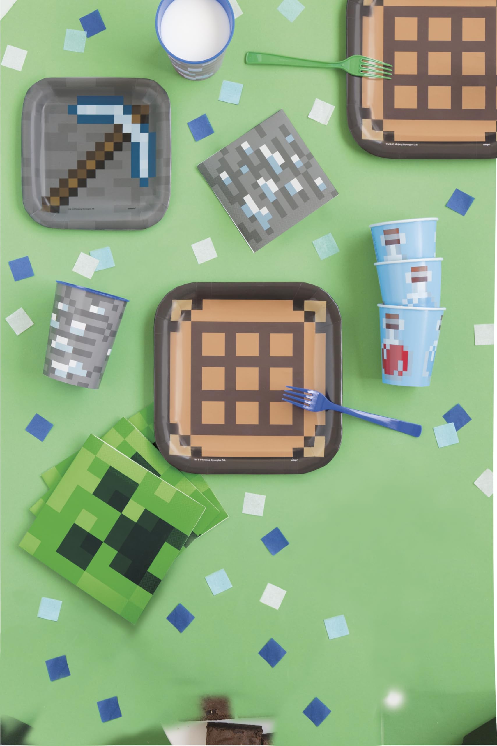 Minecraft Birthday Party Supplies Bundle - 8 Pack with Plates, Napkins, Tablecover for Gaming Themed Parties, Kids Celebrations & Decorations