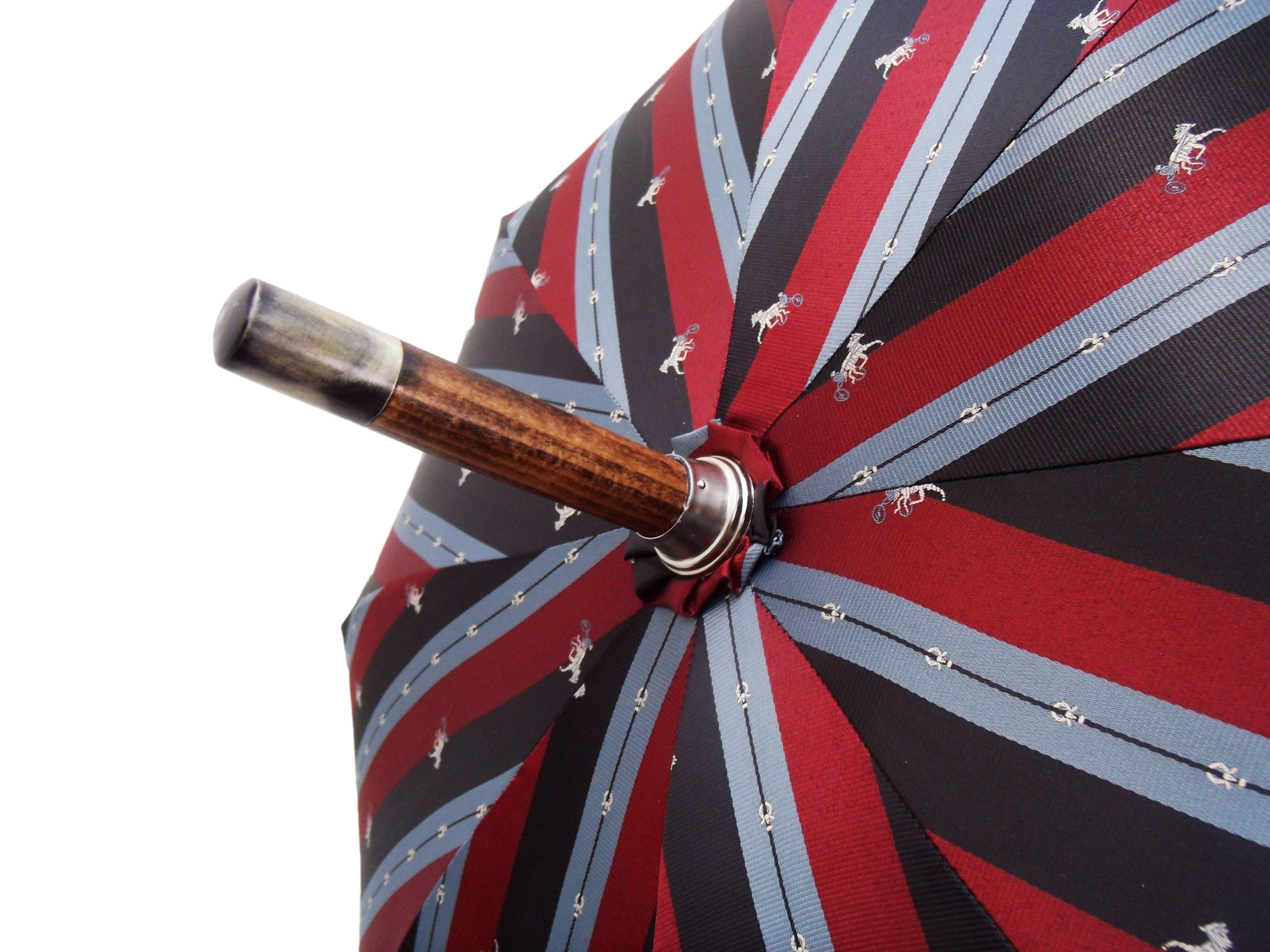 Colorful Striped Umbrella with Natural Chestnut Wood Handle - Perfect for Beach, Garden, and Outdoor Activities