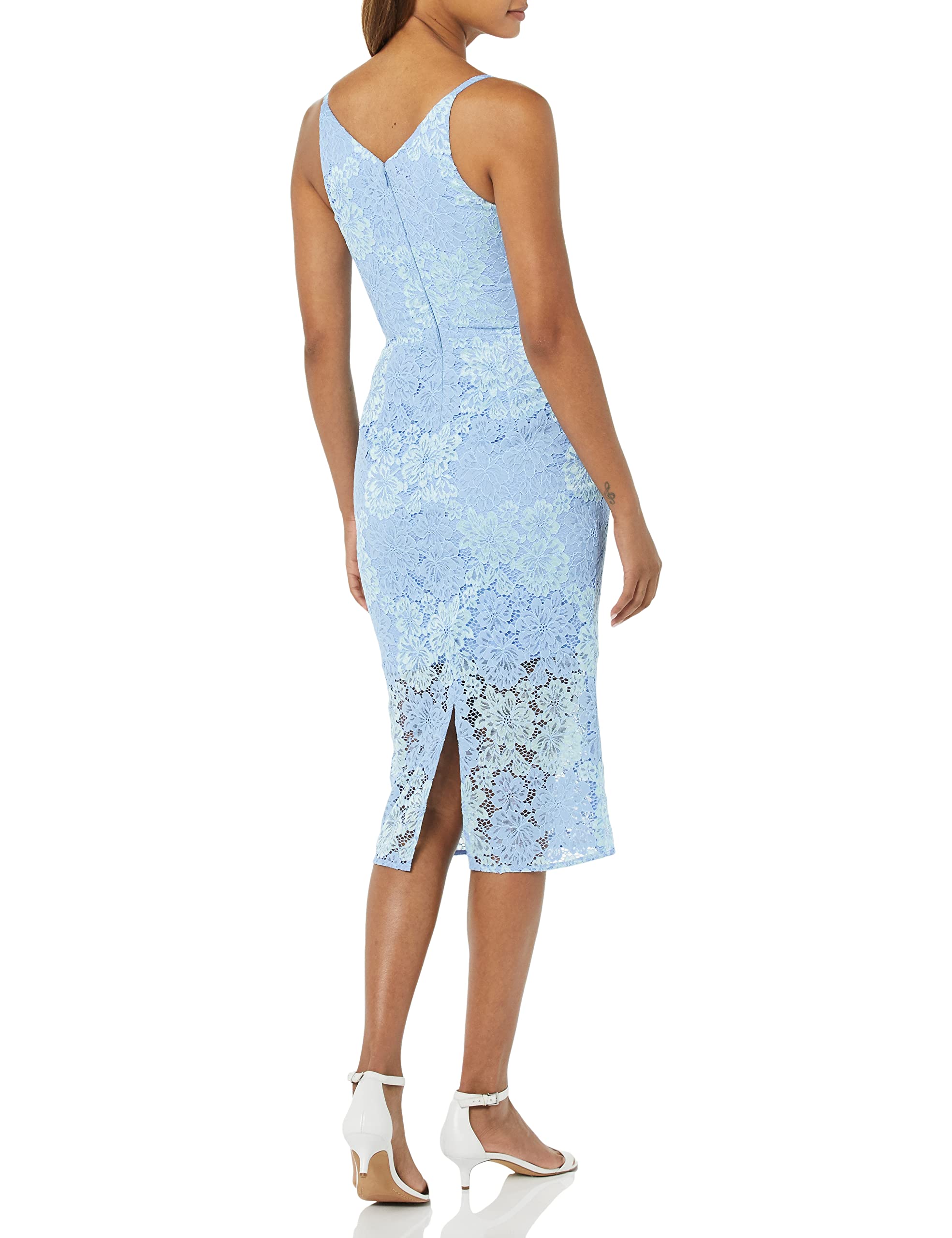 Dress the Population Women's Aurora Sleeveless Plunge Neck Bodycon Midi Dress - Elegant Party & Cocktail Dress for Night Out, Date Night, Formal Events