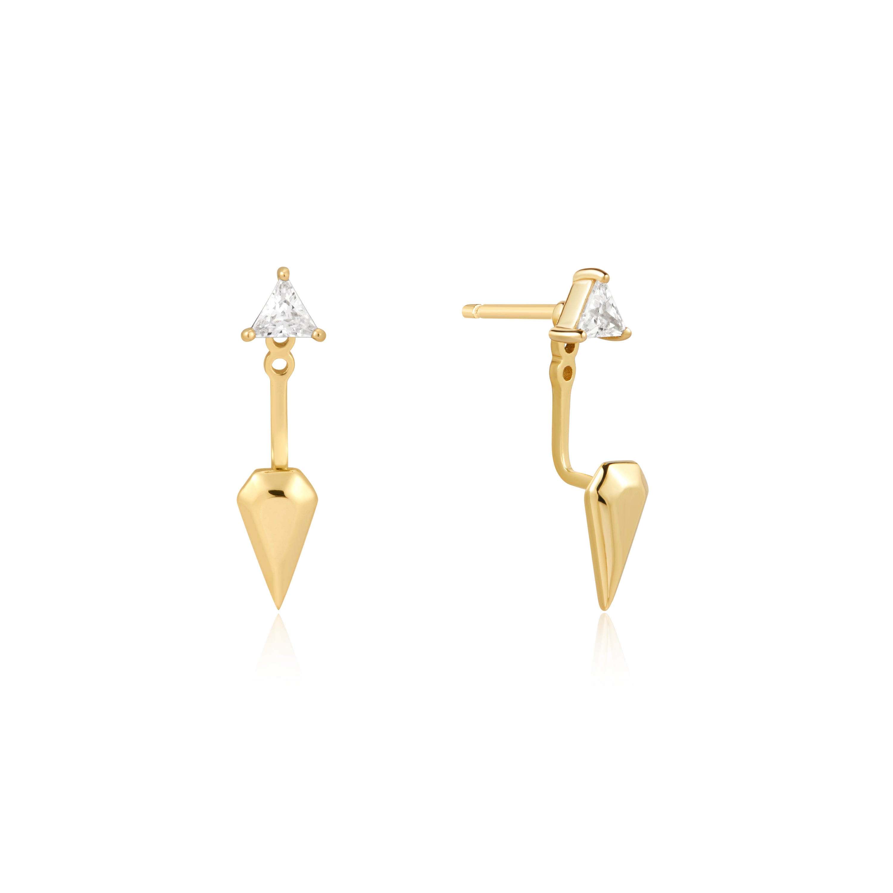 Gold Triangle Cubic Zirconia Geometric Stud Ear Jackets - Elegant Dangle Earrings for Women - Perfect for Parties, Weddings & Everyday Wear