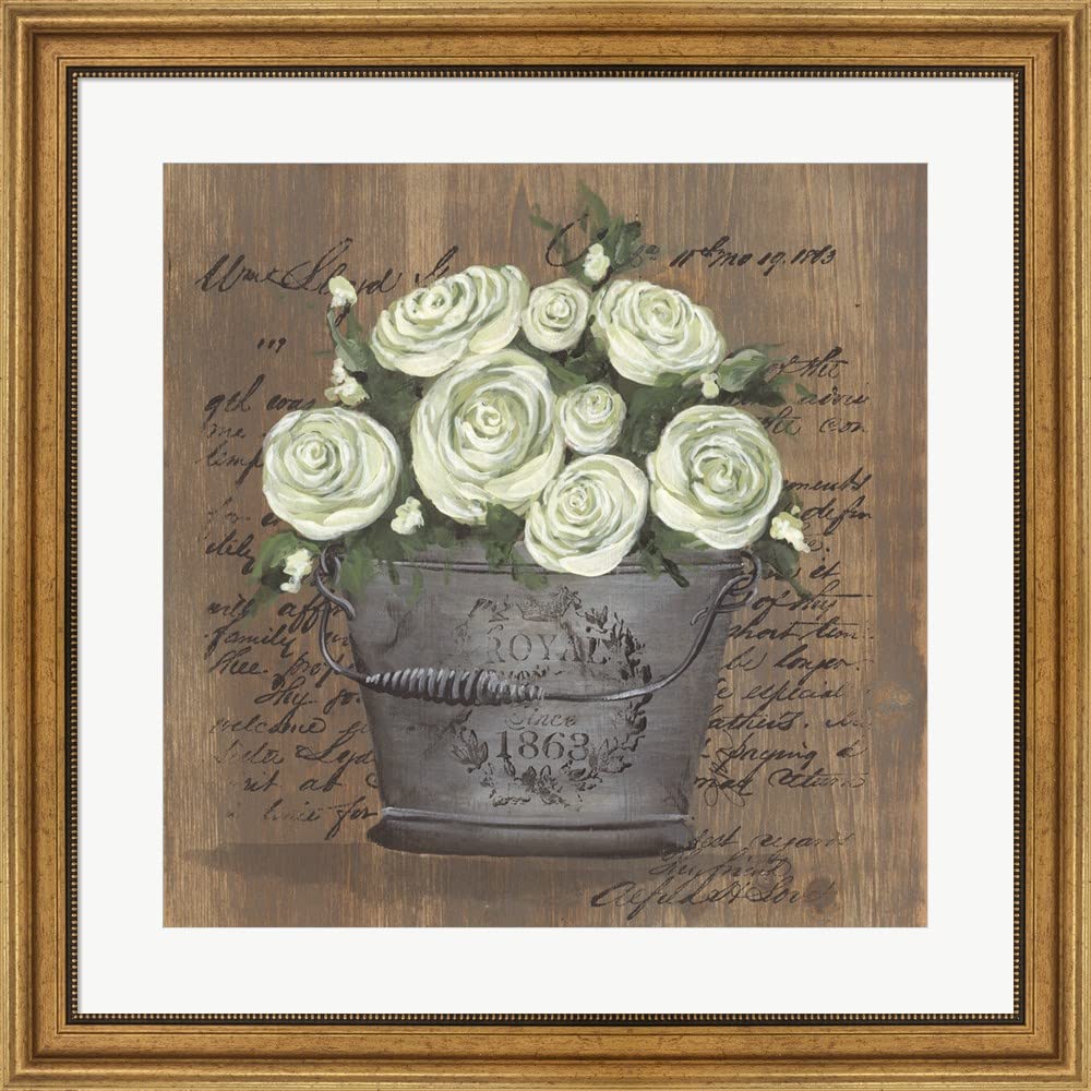 Heavenly Roses by Julie Norkus - Framed Wall Art Print with Wide Gold Frame, 28x28 Inches - Perfect for Living Room, Bedroom & Office Decor