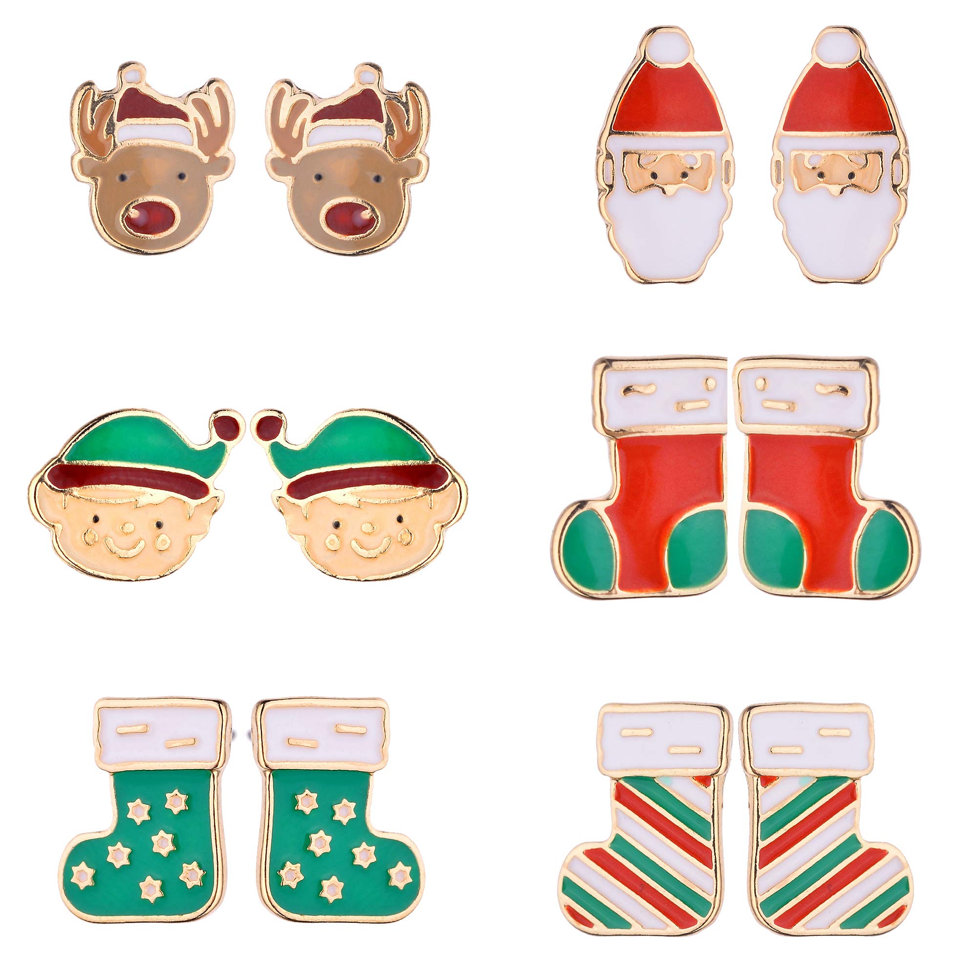 Christmas Reindeer Earrings Set - 6 Pairs Holiday Studs for Xmas Party Gifts