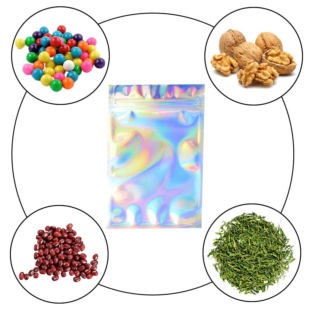 100 Pieces Resealable Smell Proof Bags - 4x6 Inch Flat Clear Food Storage Pouch with Aluminum Lining, Rainbow Colors | Ideal for Storing Herbs, Snacks, Jewelry & Travel Essentials