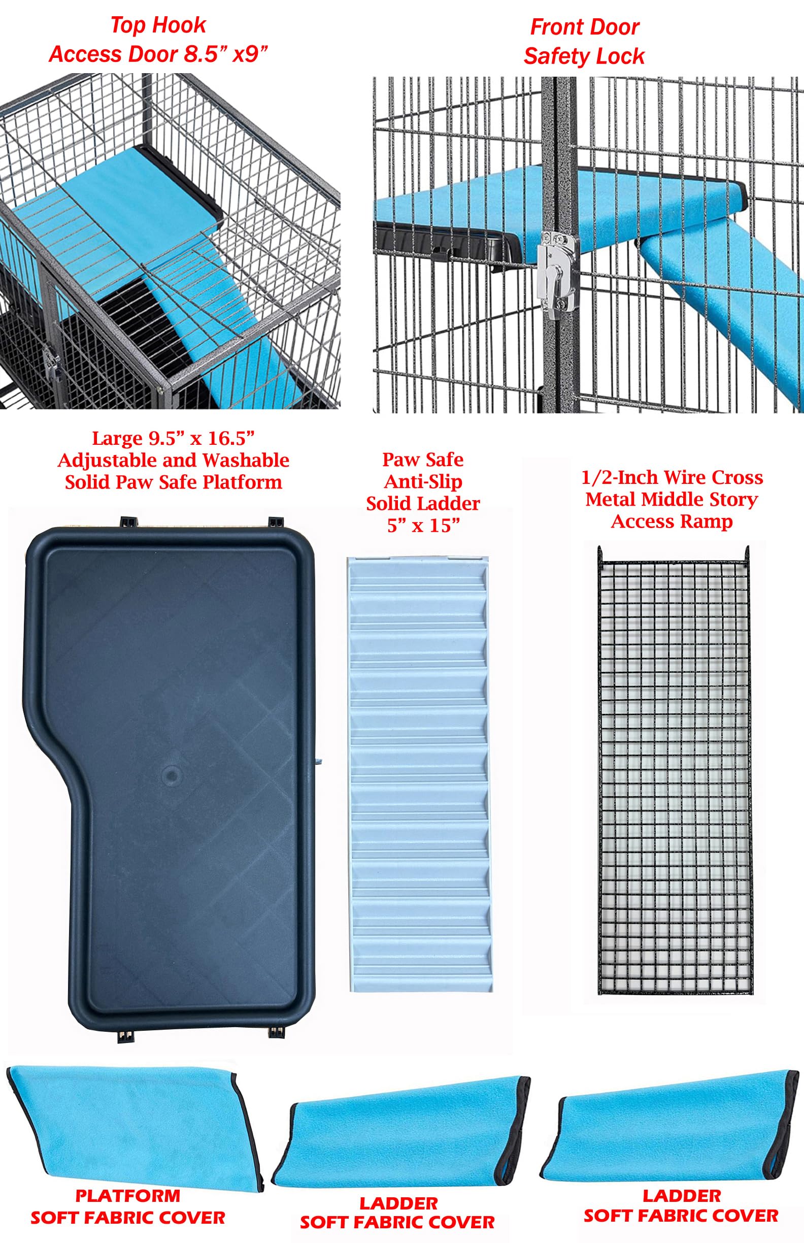 Large 2-Story 4-Tier Small Animal Cage with 1/2-Inch Bar Spacing - Secure Habitat for Ferrets, Chinchillas, Rats, Hamsters & Gerbils - Perfect for Playtime, Sleeping & Exercise in Home or Office