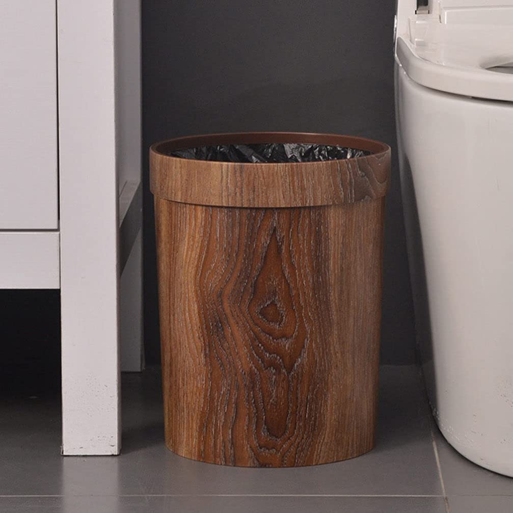 Wood Grain Trash Can - Uncovered Waste Bin for Home, Kitchen, Office & Bathroom - Eco-Friendly Garbage Container with Natural Wood Finish - Perfect for Recycling, Composting & Daily Waste Disposal