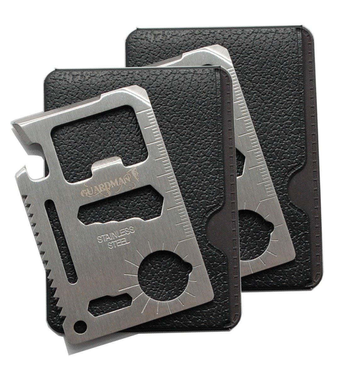 GUARDMAN 11-in-1 Survival Credit Card Multitool Set (2 Pack) - Tactical Wallet Tool with Bottle Opener, Knife & 9 Functions - Perfect Father's Day, Birthday Gift for Men - Ideal for Camping, Hiking & Emergency Preparedness