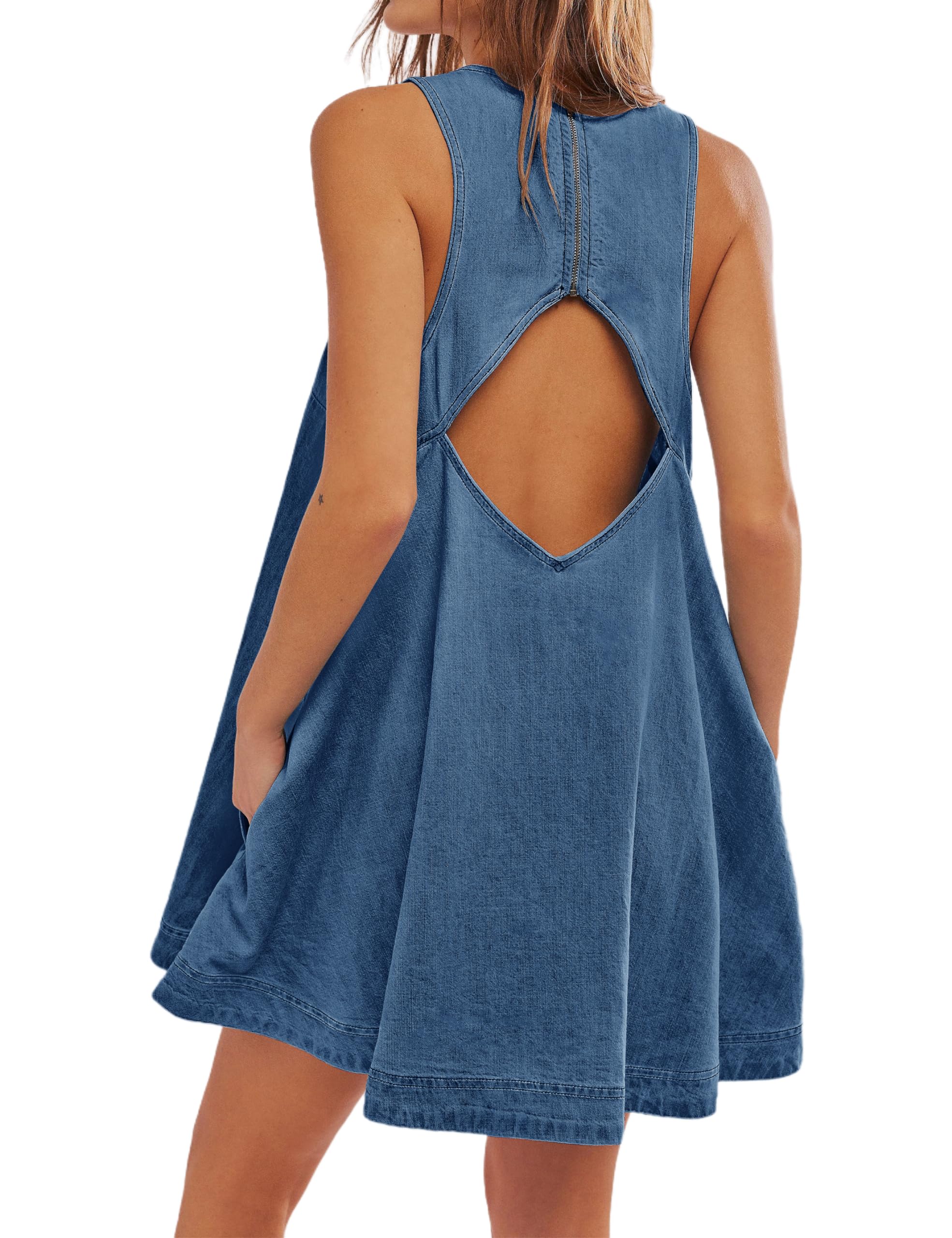 Women's Denim Dress Summer Casual Sleeveless Mini Jean Dress with Pockets | Flowy & Comfortable for Beach, Party & Daily Wear