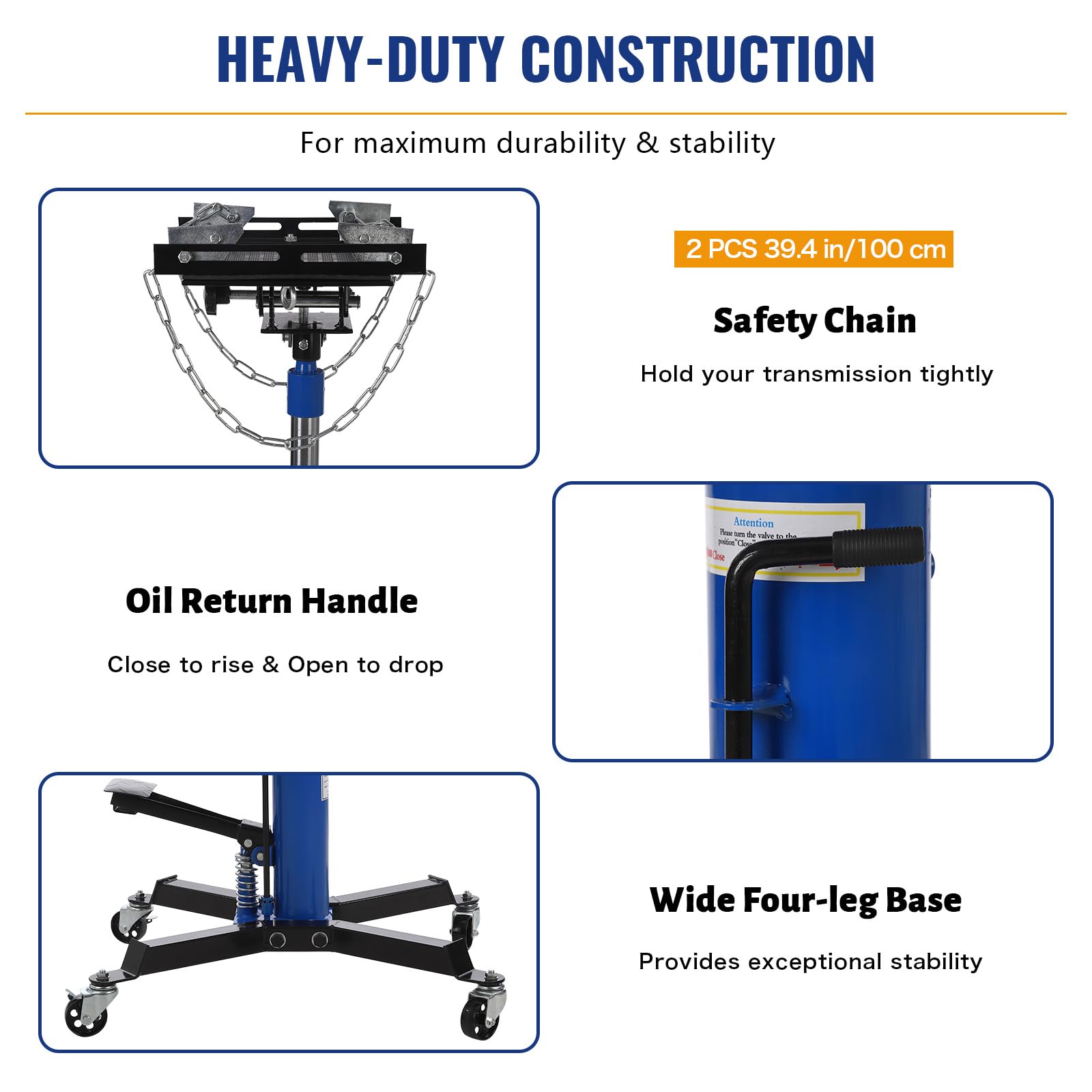 GARVEE 1322lbs Heavy Duty Transmission Jack Lift with Anti-Slip Rubber Pad, Adjustable Telescoping Hydraulic Transmission Jack for Car Repair, High Lift Single Telescopic Jacks Hoist with Foot Pedal (33.8