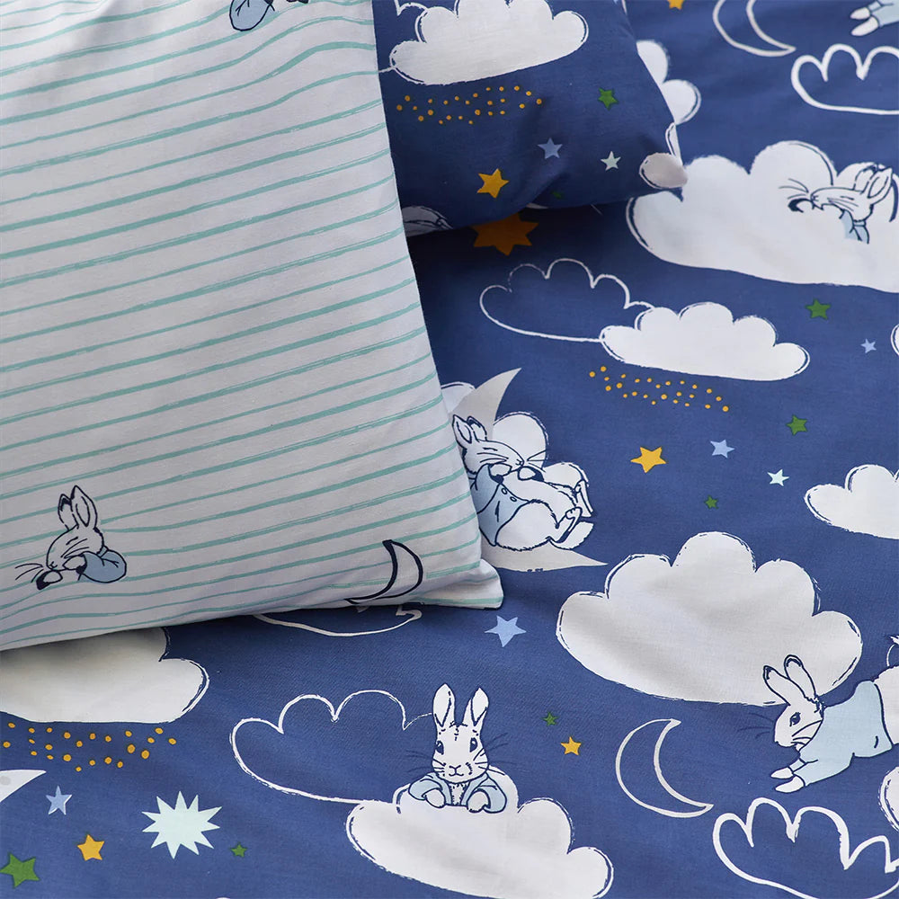 Peter Rabbit Sleepy Head Duvet Cover Set - Soft Blue Floral Bedding for Kids & Nursery | Perfect for Baby Shower Gifts & Children's Bedroom Decor