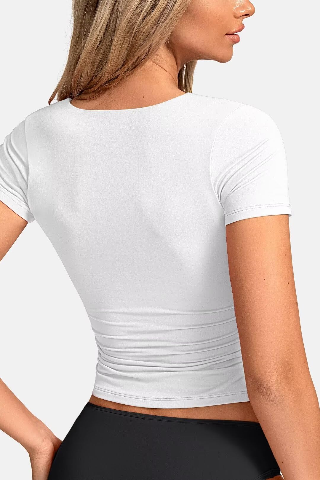 Vertvie Women's Sexy V-Neck Slim Fit T-Shirt - Double Lined Short Sleeve Y2K Basic Tee for Casual Wear, Clubbing & Date Night Outfits