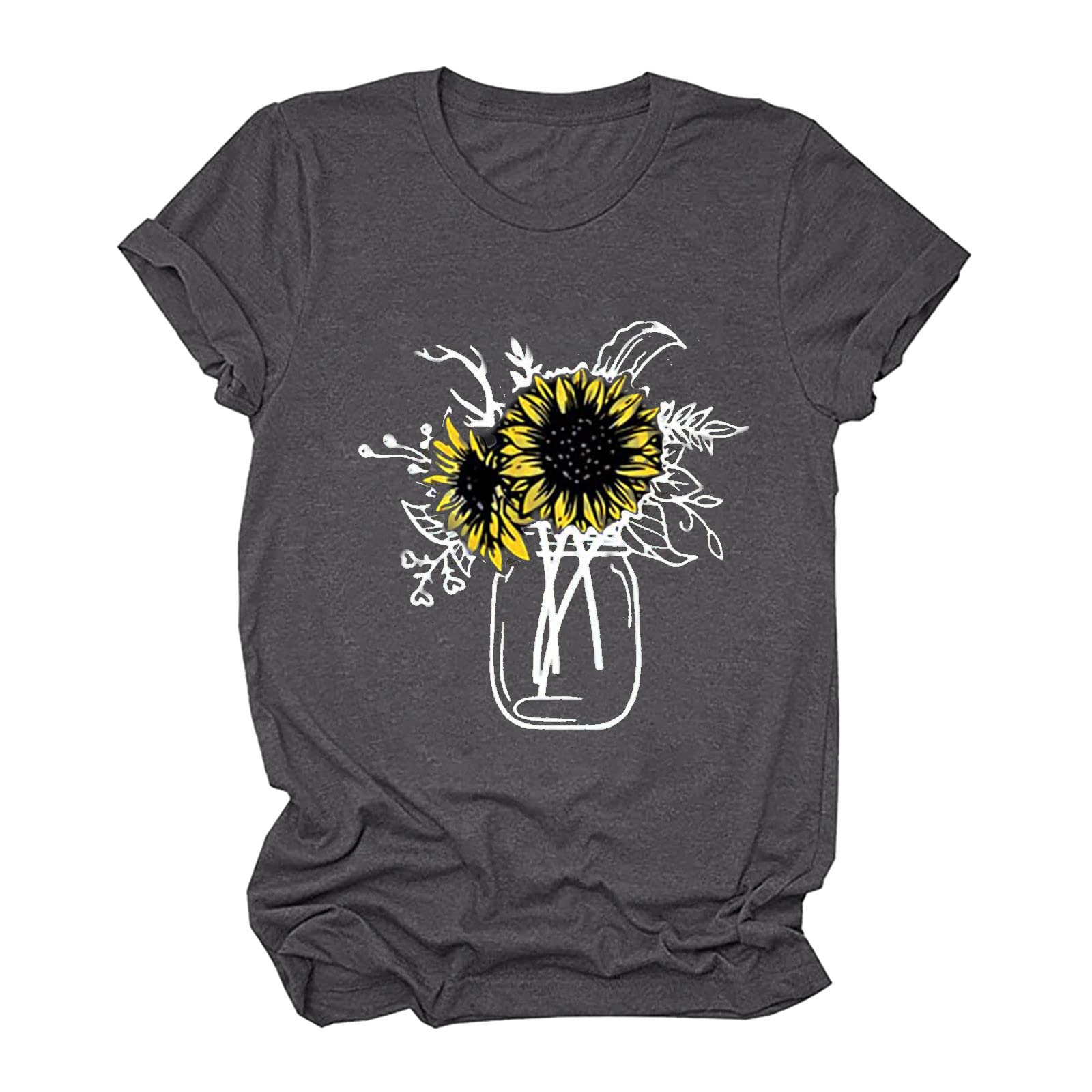 Ylioge Women's Daisy Printed Floral T-Shirt - Cute Crewneck Short Sleeve Blouse for Casual & Dressy Outfits | Trendy Summer Top for Beach, Picnic & Date Nights