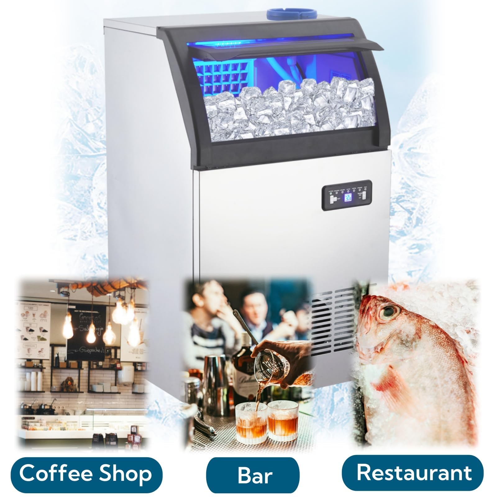 Commercial Ice Maker Machine 120 LBS/24H, Under Counter Ice Machine with 33LBS Storage Bin, Stainless Steel Large Ice Maker for Home Bar Office Restaurant, Upgraded Compressor, Quick Ice Making - Perfect for Cocktail Parties, Coffee Shops, and Commercial Kitchens