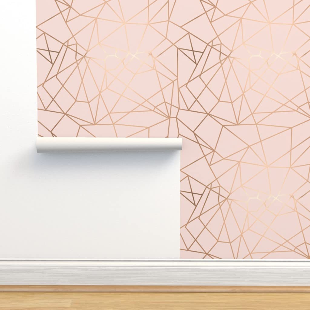 Peel & Stick Wallpaper 6ft x 2ft - Gold Pink Abstract Modern Geometric Lines, Self-Adhesive Removable Wallpaper for Bedroom, Living Room, Office Decor | Easy DIY Home Improvement