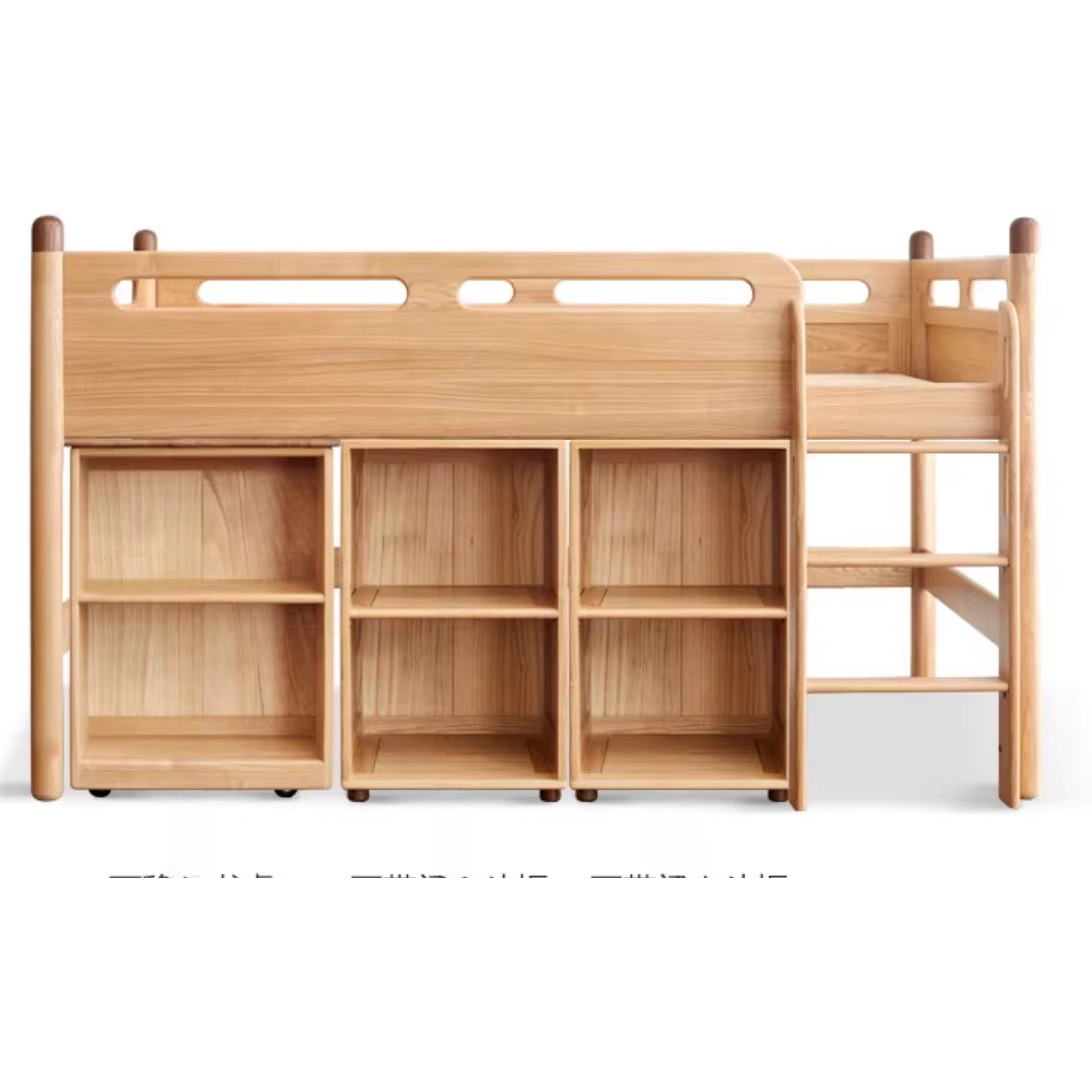 Solid Oak Wood Mid-High Bed with Slanted Ladder - Sturdy Adult Loft Bed for Small Spaces, Dorm Rooms & Modern Apartments