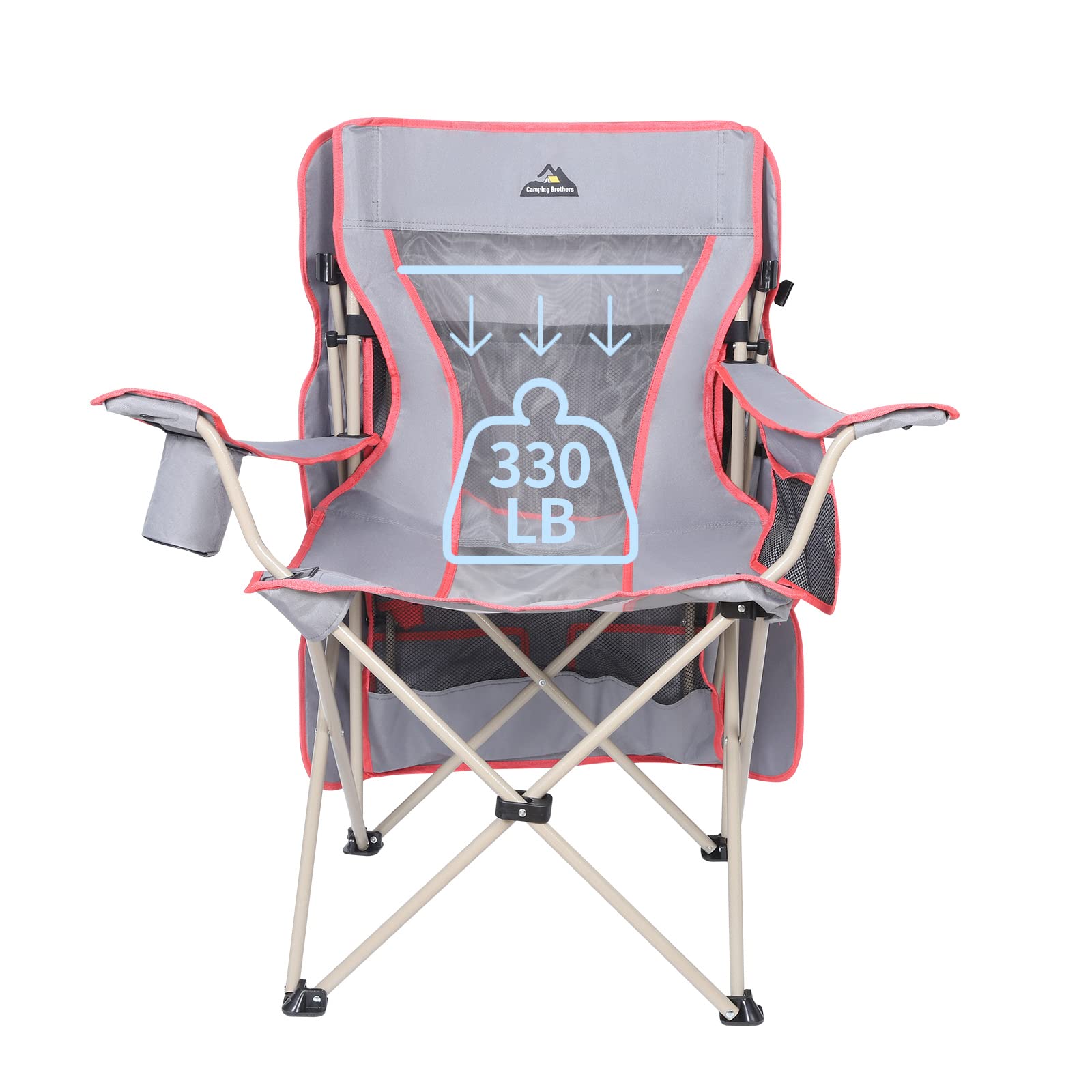 Premium Camping Chair with Full Sun Protection Canopy - Heavy Duty 330lbs Capacity Folding Outdoor Chair with Adjustable Shade, Cup Holder & Side Pockets - Perfect for Beach, Backyard, Picnic & Tailgating (Gray)