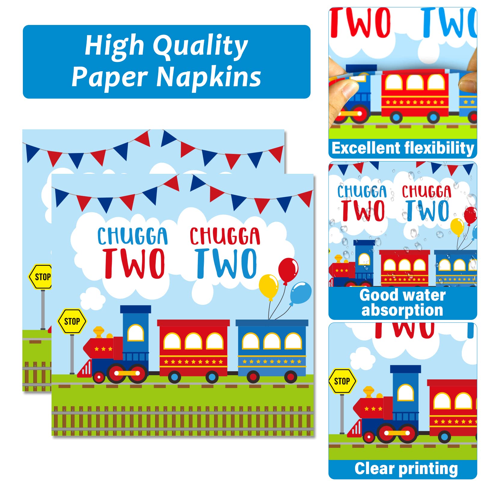 100 PCS Chugga Chugga Two Two Train-Themed Party Supplies Set - Disposable Paper Plates, Napkins & Forks for 2nd Birthday Decorations (Serves 25) | Perfect for Kids Transportation Theme Parties & Baby Shower Tableware