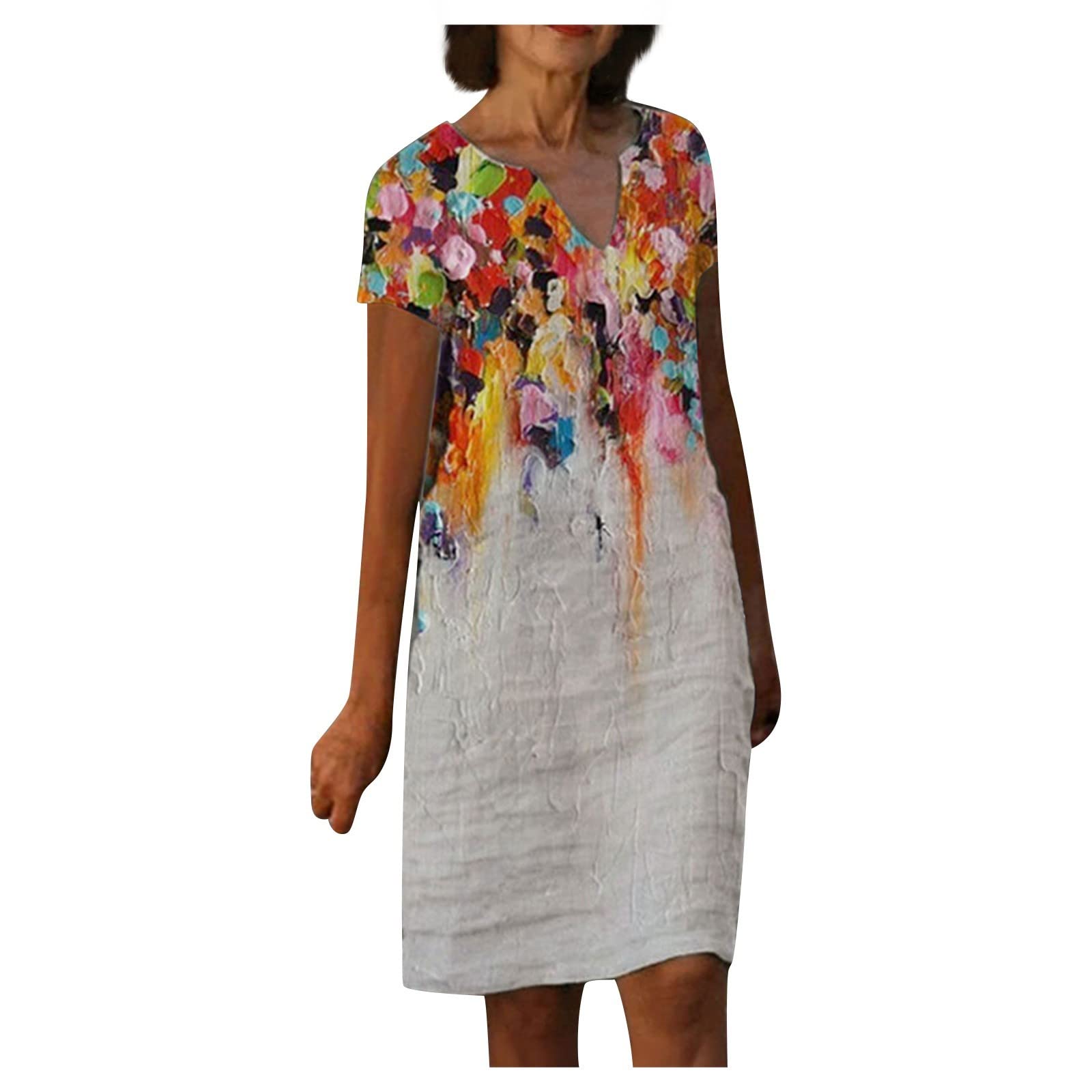 Women's Cotton Linen Summer Dress - Y2K Half Sleeve Vintage Babydoll Tunic for Casual Wear, Beach & Boho Style - Plus Size Flowy Ethnic Dress for Vacation, Date Night & Outdoor Events