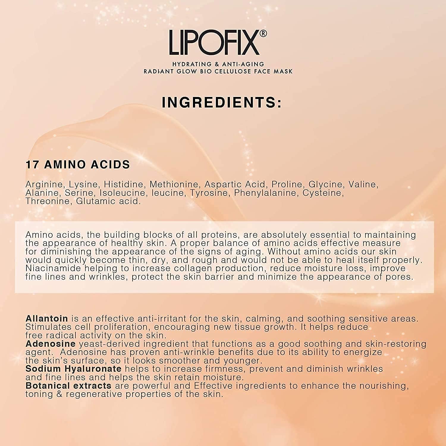 LIPOFIX Bio-Cellulose Face Mask - Hydrating & Anti-Aging Korean Skincare Treatment with Collagen for Wrinkle Reduction & Brightening (5 Pack) | Perfect for Night Routine, Spa Day & Travel Skincare Essentials