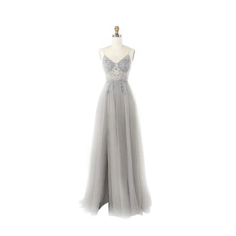 Sparkling Beaded Crystal Prom Dresses for Women - Elegant Long See-Through A-Line Gown with V-Neck & Spaghetti Straps | Perfect for Formal Evening, Homecoming, Wedding & Special Occasions