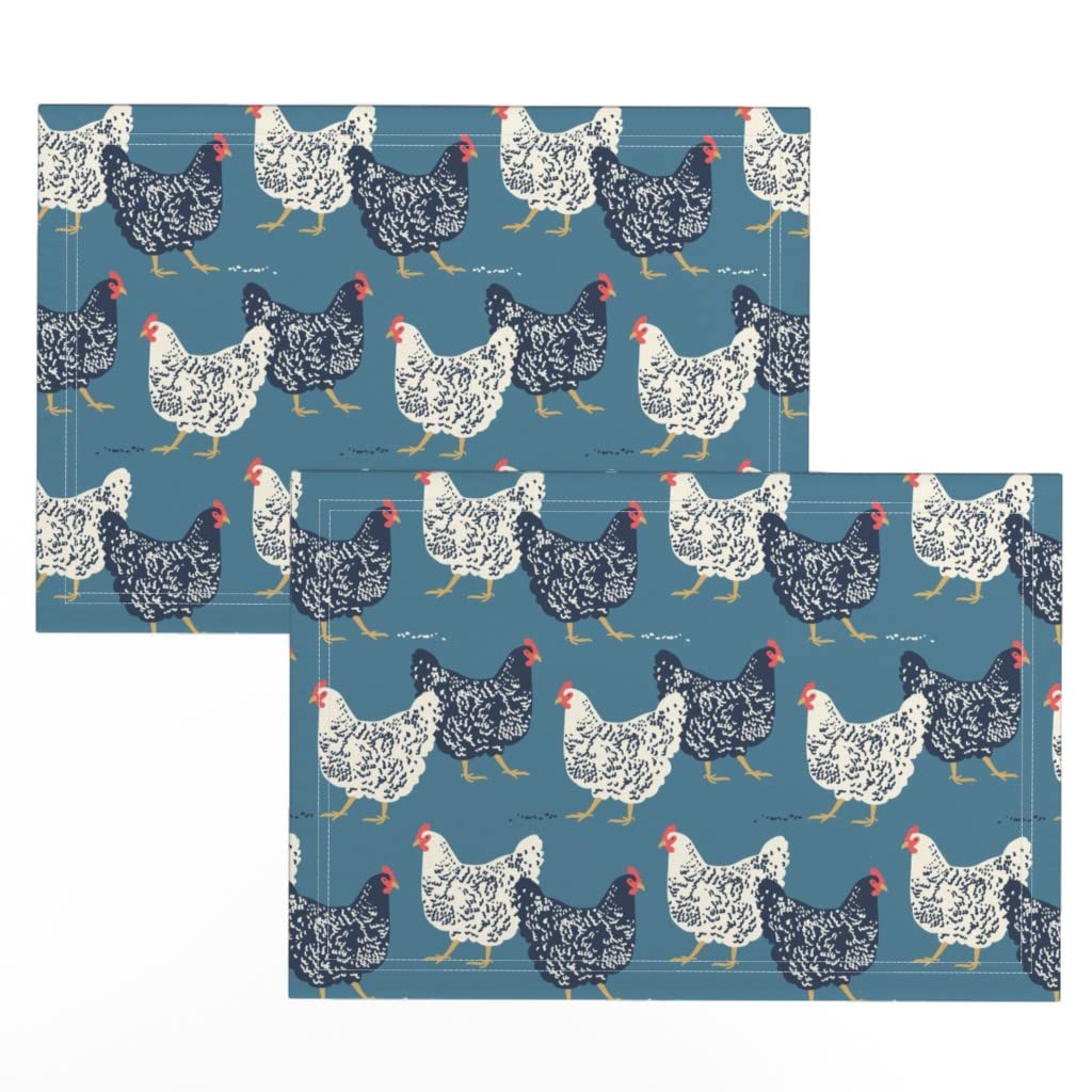Premium Linen Cotton Canvas Placemats Set of 2 - Farmhouse Chicken & Modern Bird Print Table Mats for Dining Room Decor, Kitchen Table Setting, and Rustic Home Decor by Spoonflower