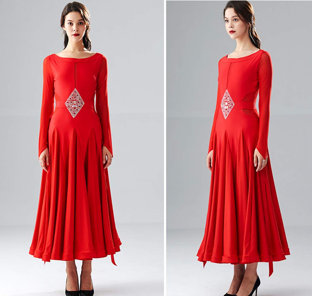 Elegant Long Sleeve Ballroom Dance Dress for Women - Modern Flamenco Waltz Performance Costume - Standard Practice Wear & Competition Outfit - Perfect for Latin, Salsa, Tango and Professional Dance Events