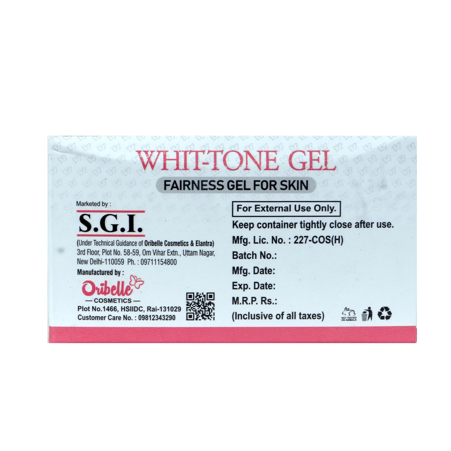 Oribelle White Tone Gel SPF15 Fairness Gel for Women - Skin Brightening & Sun Protection (50g) | Daily Moisturizer for Glowing, Even Skin Tone