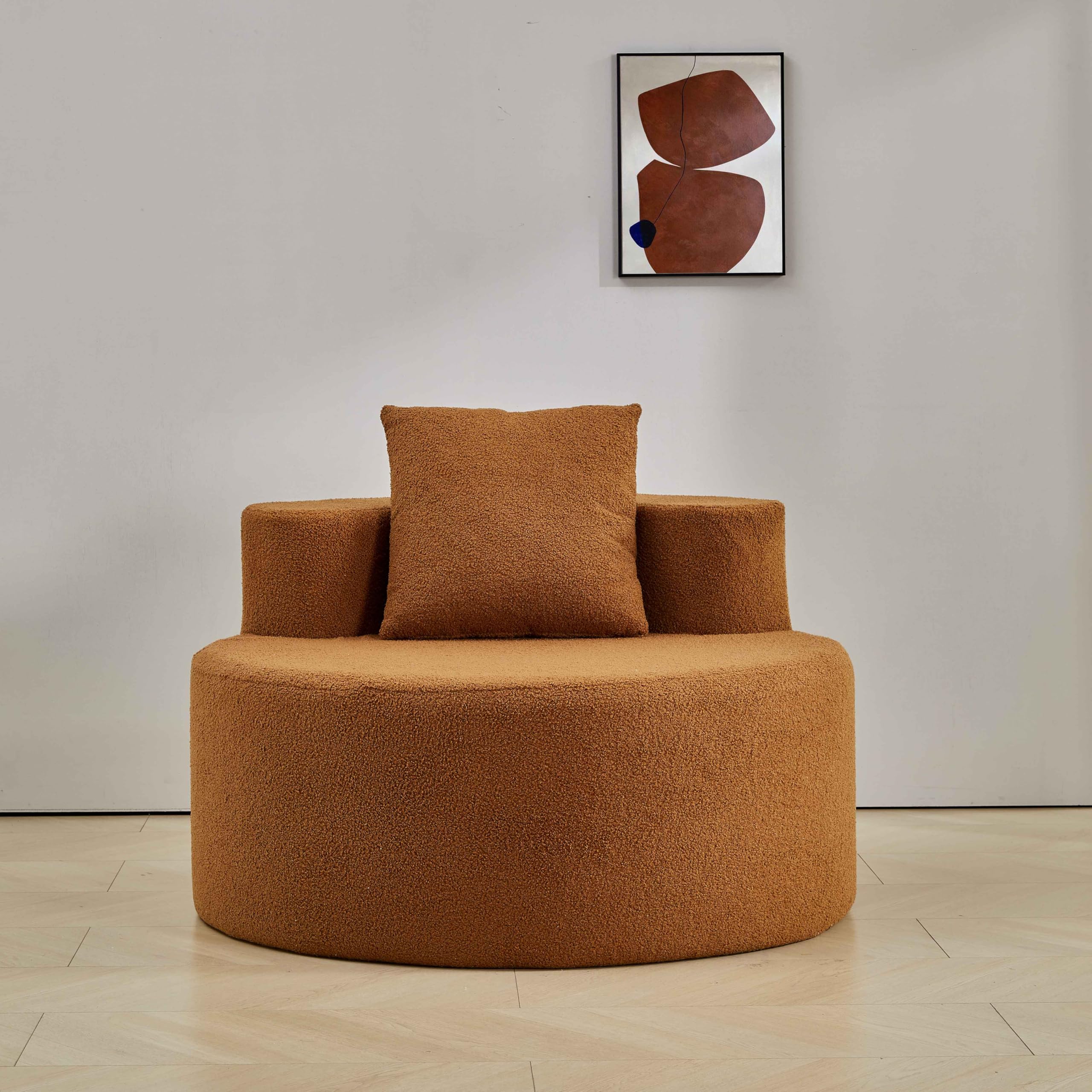 Comfortable Teddy Fabric Accent Chair with Pillow - Round Living Room Chair in Orange | Perfect for Cozy Reading Nooks, Lounge Areas & Small Space Decor