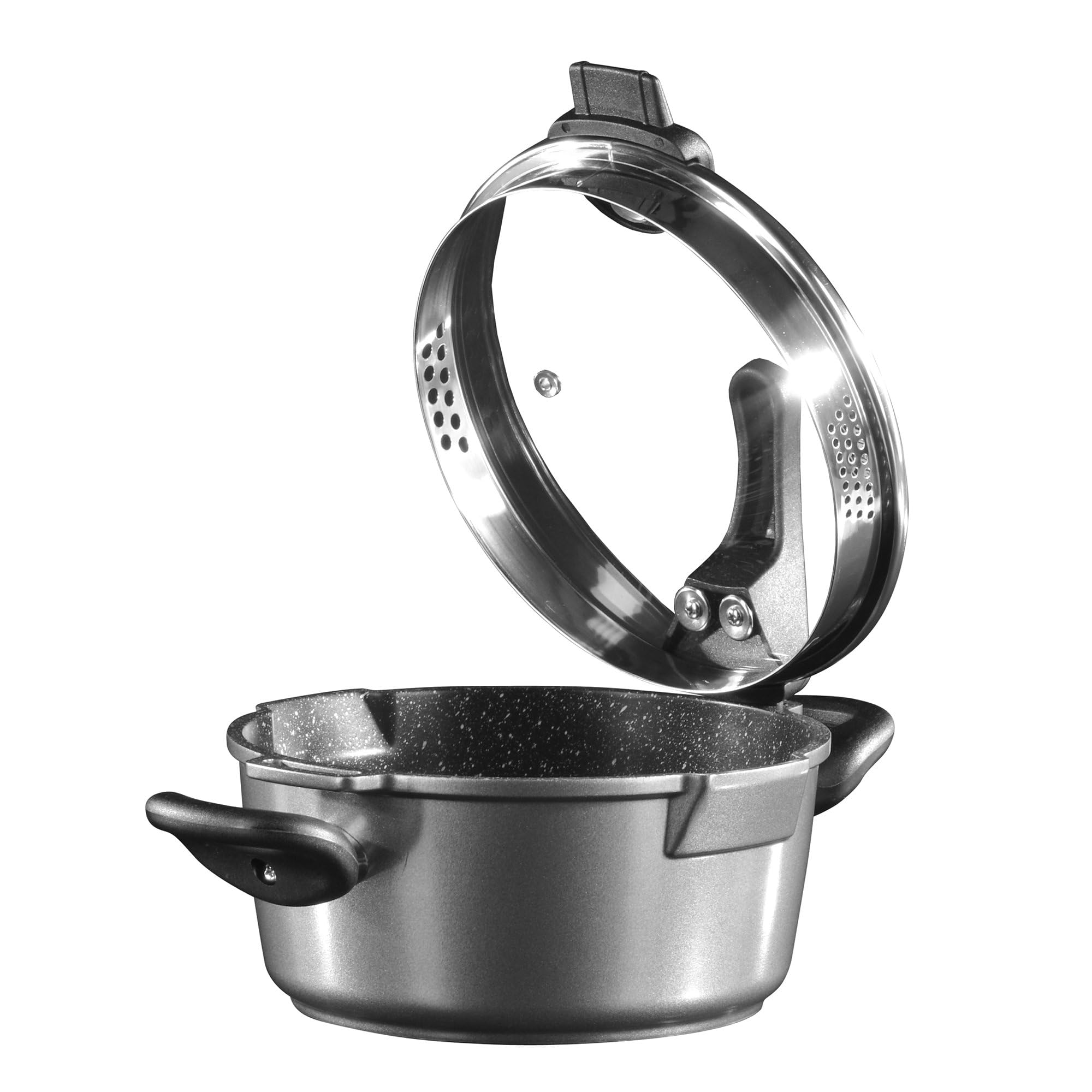 28cm Future Induction-Compatible Cooking Pot with Glass Sieve Lid - Perfect for Boiling, Steaming & Healthy Cooking on Induction Stovetops