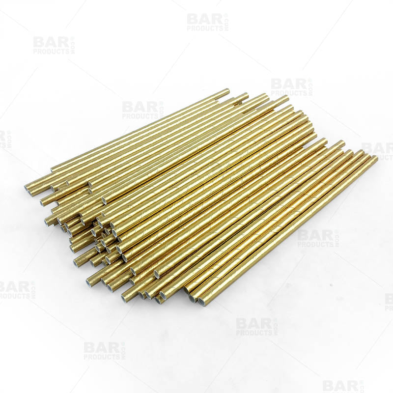 BarConic® Eco Friendly Biodegradable Gold Metallic Paper Straws - 100 Pack for Parties, Weddings & Home Decor | Sustainable & Stylish Drinking Straws