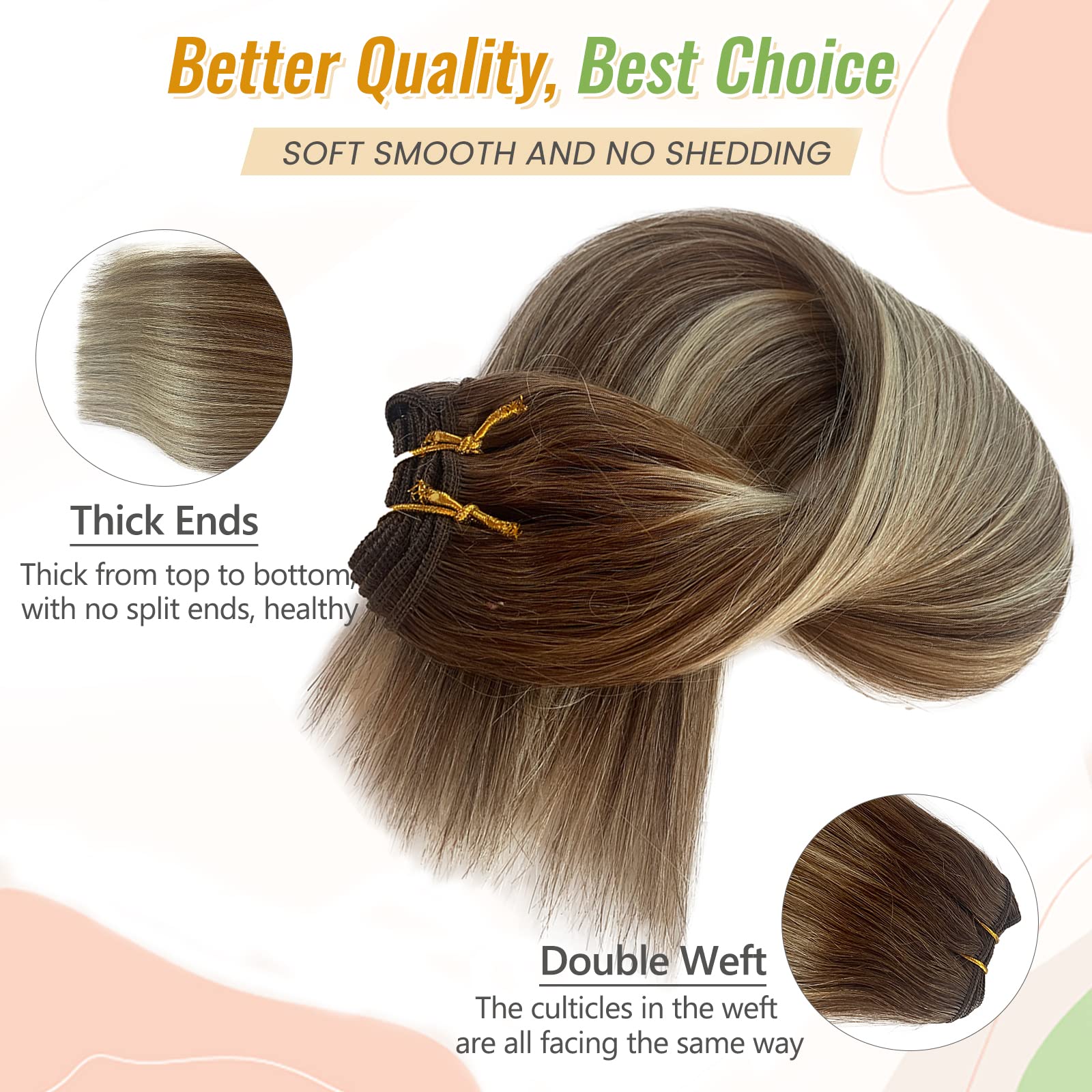 22 Inch Ombre Human Hair Extensions Bundles - 120g Chocolate Brown with Platinum Blonde Balayage Highlights | Remy Hair Weft for Sew-in | Perfect for Parties, Weddings & Daily Styling