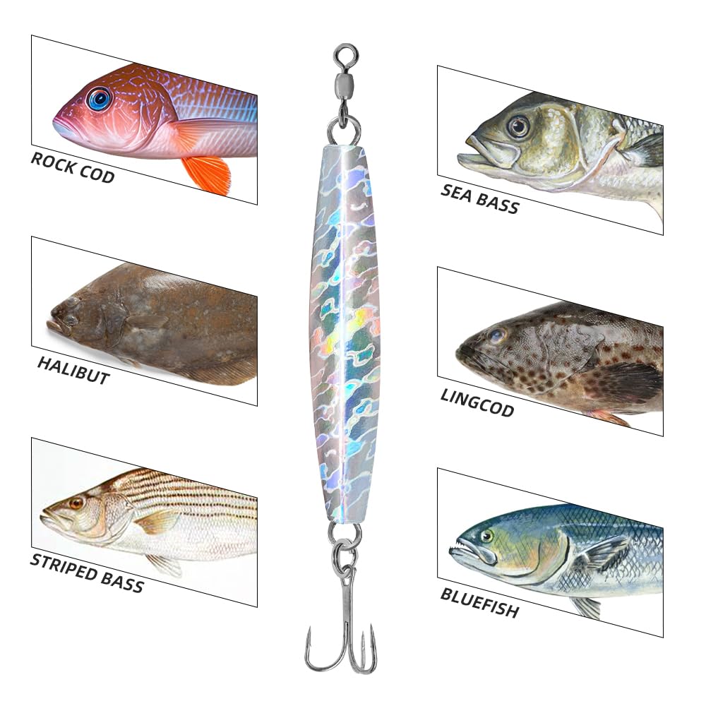 Premium Diamond Bar Jigs Holographic Fishing Lures - Saltwater & Freshwater Bass Fishing Gear for Anglers - Ideal for Deep Sea, Lake, and River Fishing Adventures