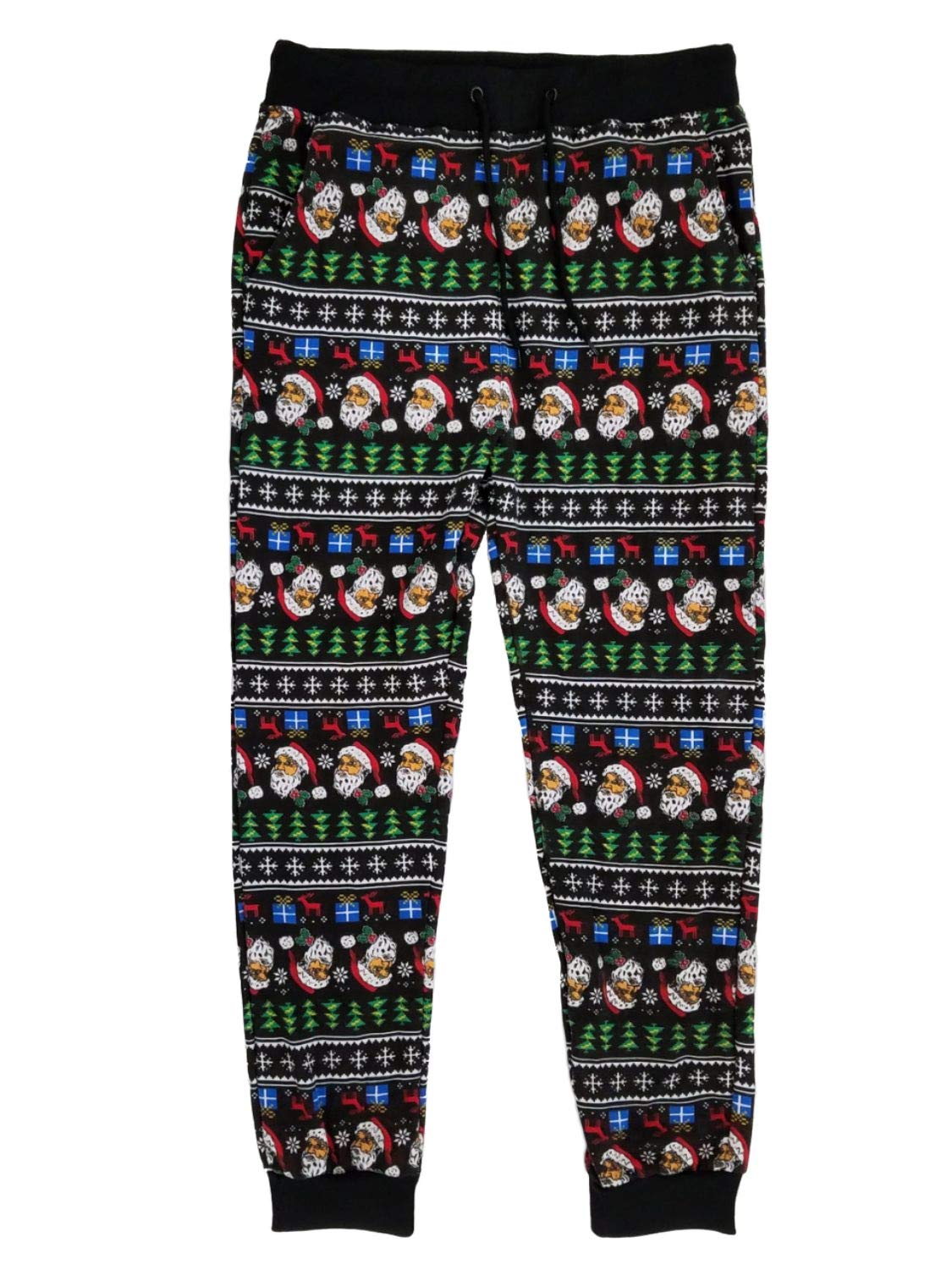 Men's Black Ugly Christmas Santa Jogger Pants - Festive Sleepwear & Lounge Pajama Bottoms for Holiday Parties & Cozy Winter Nights
