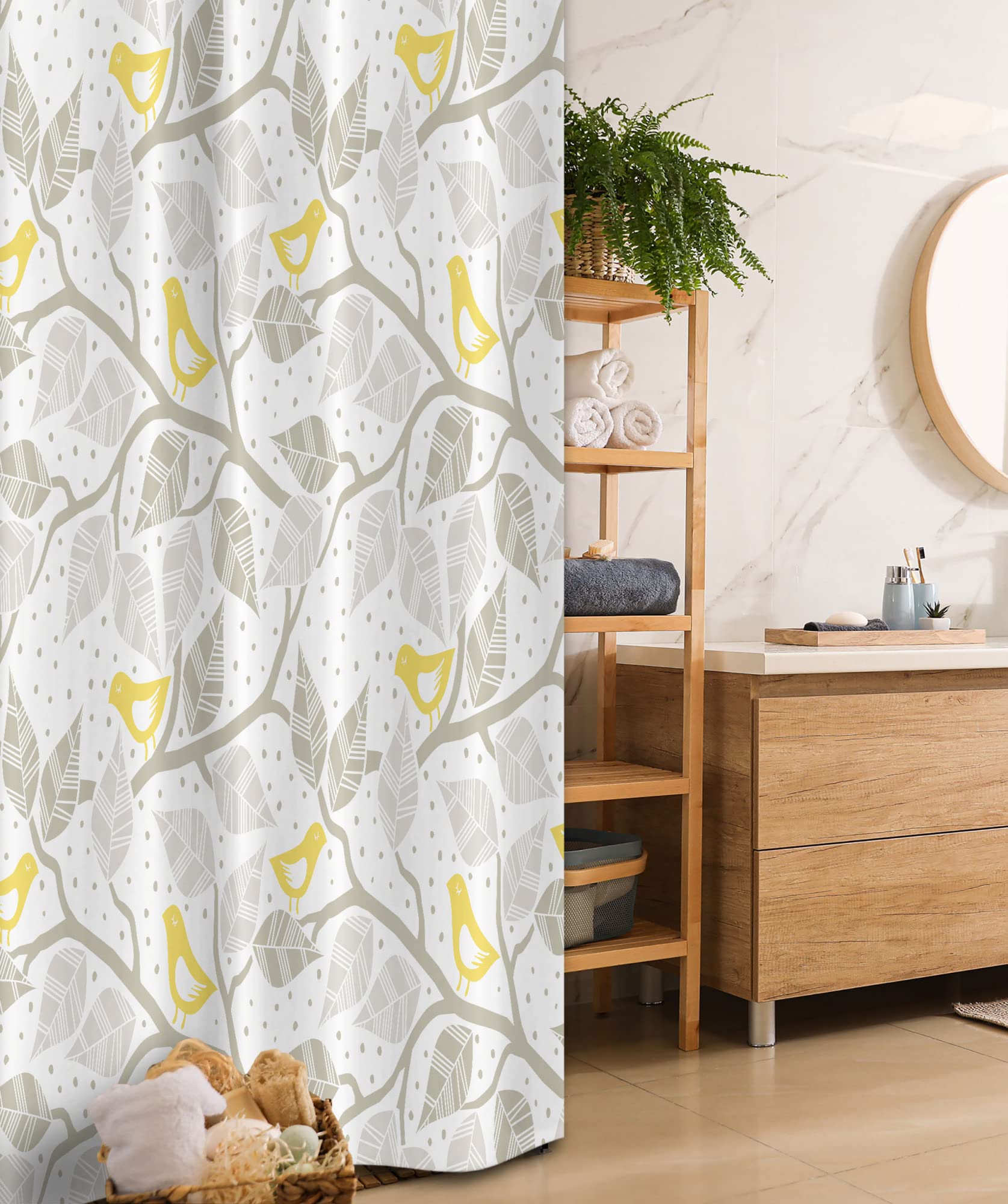 Ambesonne Grey Stall Shower Curtain - Pastel Irregular Dots Silhouette Pattern, 36x72 Inch Fabric Bathroom Decor with Hooks, Yellow & White | Waterproof Polyester for Bath, Shower, Tub & Kids Room Decor