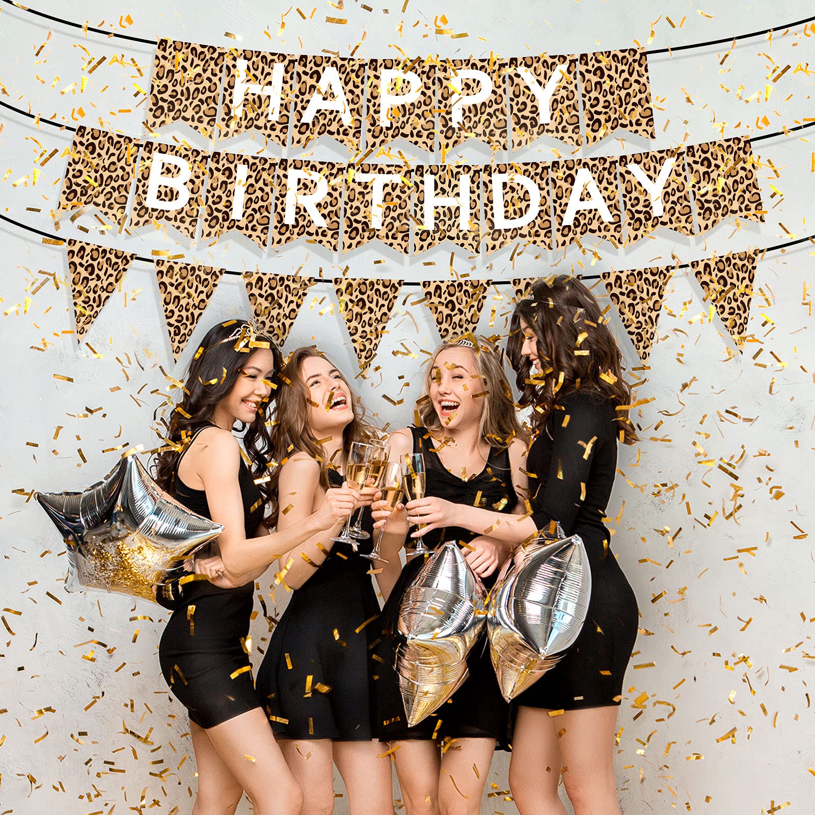 Leopard Print Happy Birthday Banner - Cheetah Print Pennant Banner for Jungle Safari Theme Party Decorations | Perfect for Baby Showers, Birthday Parties & Wild Animal Print Celebrations