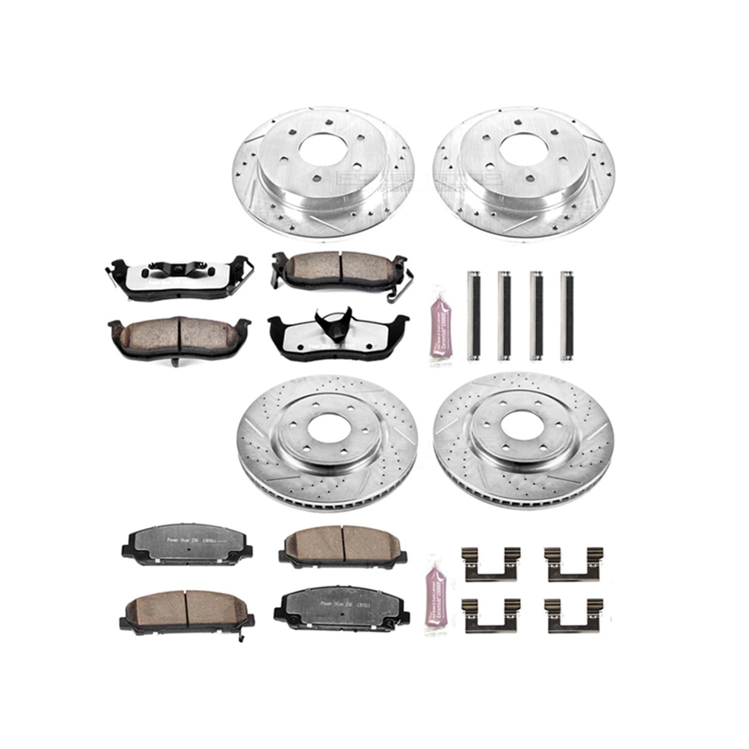 Power Stop K2804-36 Z36 Truck & Tow Brake Kit - Carbon Fiber Ceramic Brake Pads with Drilled & Slotted Rotors for Improved Stopping Power | Front & Rear Brake Upgrade for Heavy-Duty Trucks, Towing & Off-Road Use