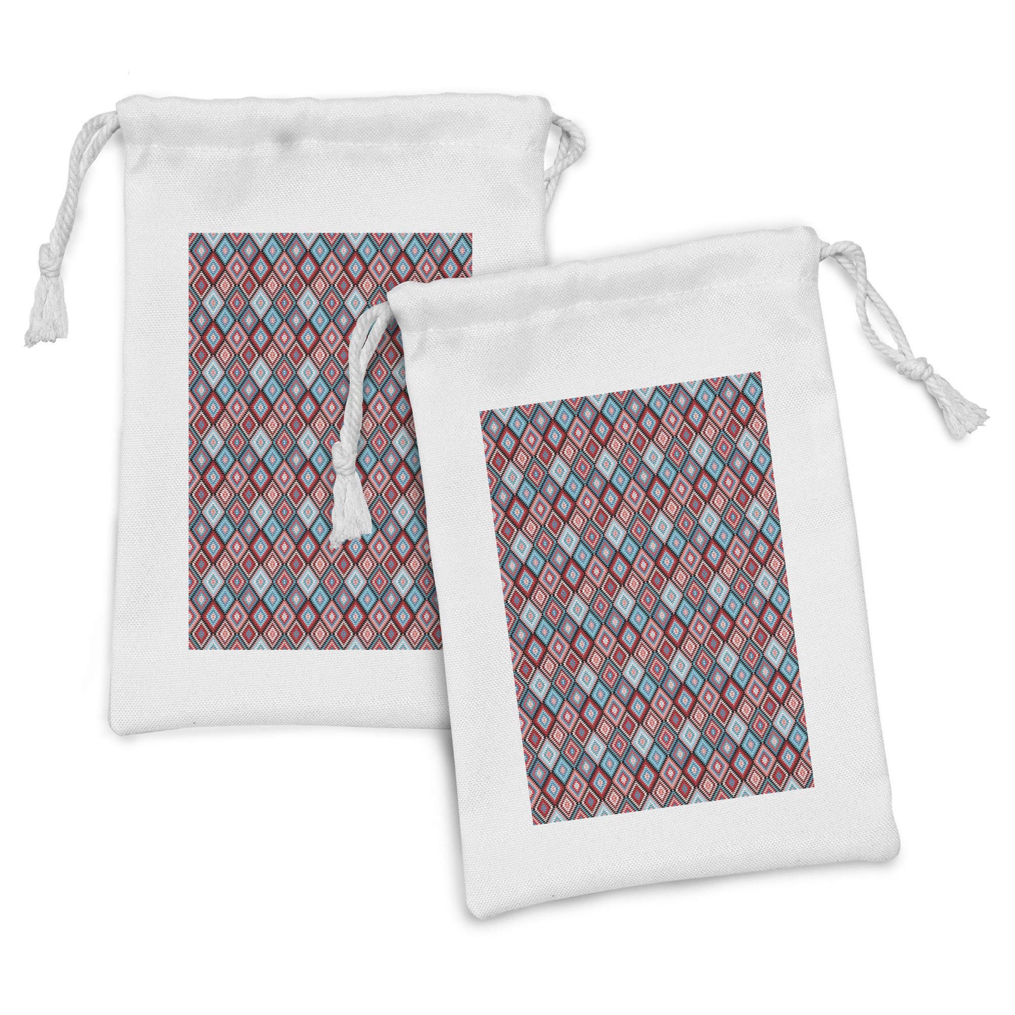 Ambesonne Aztec Fabric Pouch Set of 2 - Vintage Mexican Rhombus Pattern with Moroccan Inspired Design, Small Drawstring Bags for Toiletries, Masks, Jewelry & Party Favors (9