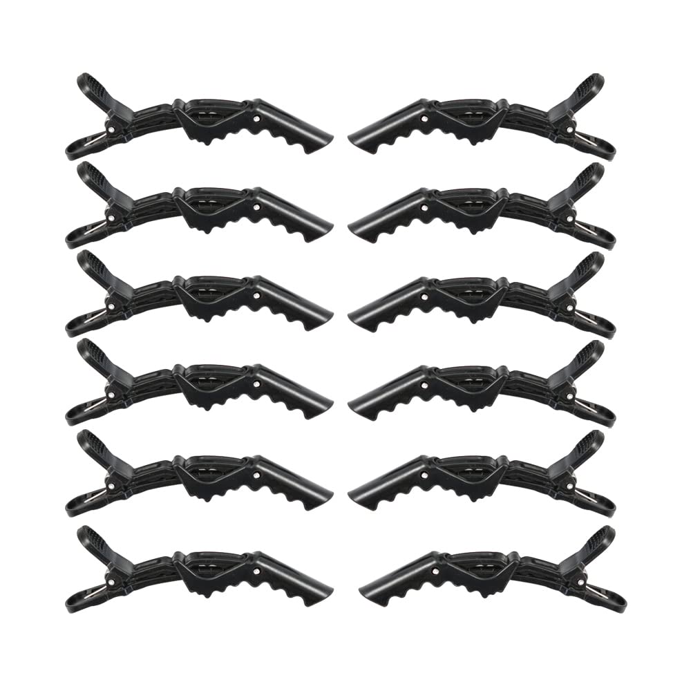12 Pcs Alligator Hair Clips for Women - Wide Teeth Professional Hair Styling Clips for Salon, Barber & Home Use - Sectioning & Styling Hair Accessories (Black) - Perfect for Curling, Blow Drying & Updos