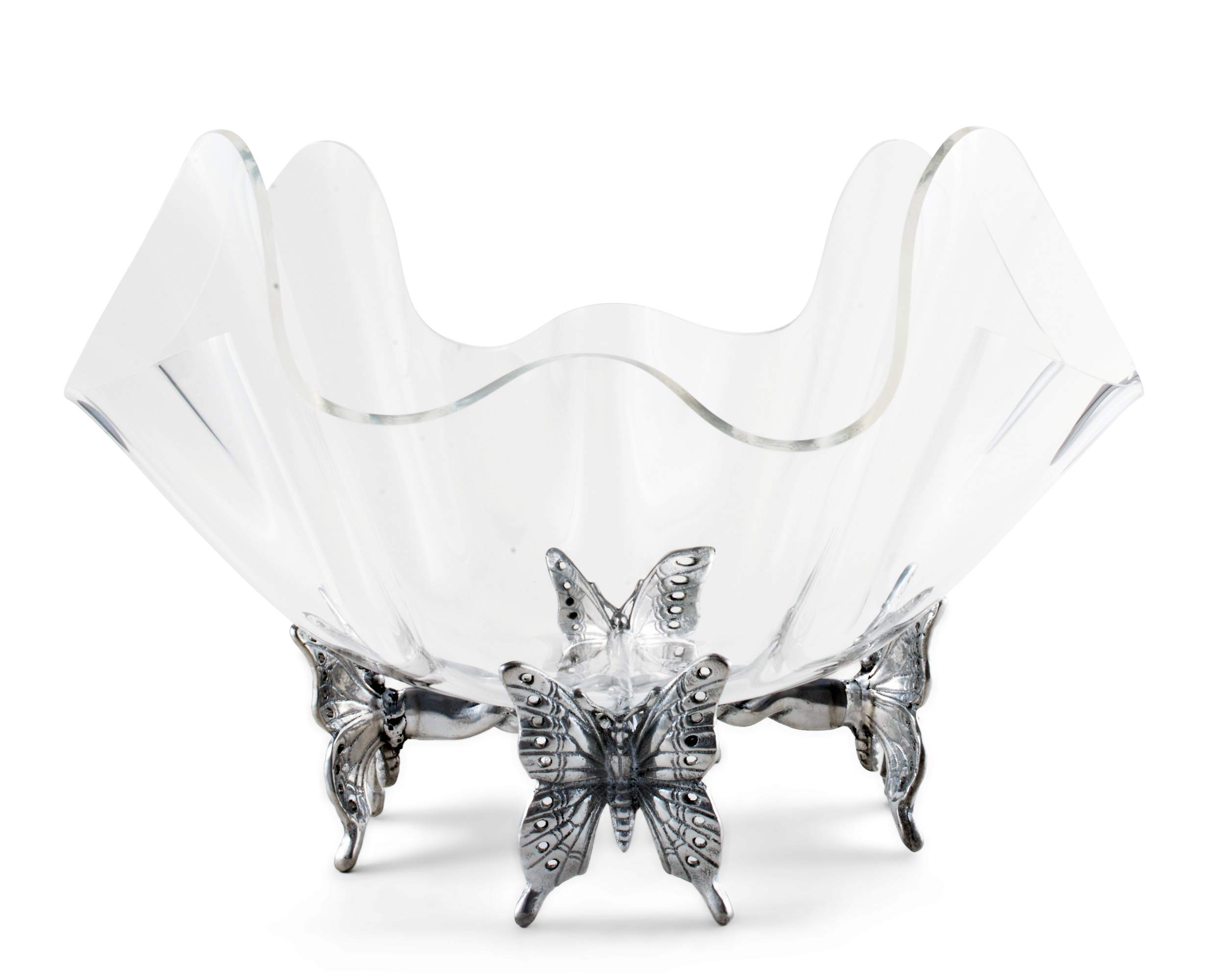Arthur Court Designs 14-Inch Aluminum Butterfly Stand with Acrylic Serving Bowl - 12.5 Inch Tall - Elegant Party Serving Tray for Weddings, Garden Parties & Outdoor Entertaining