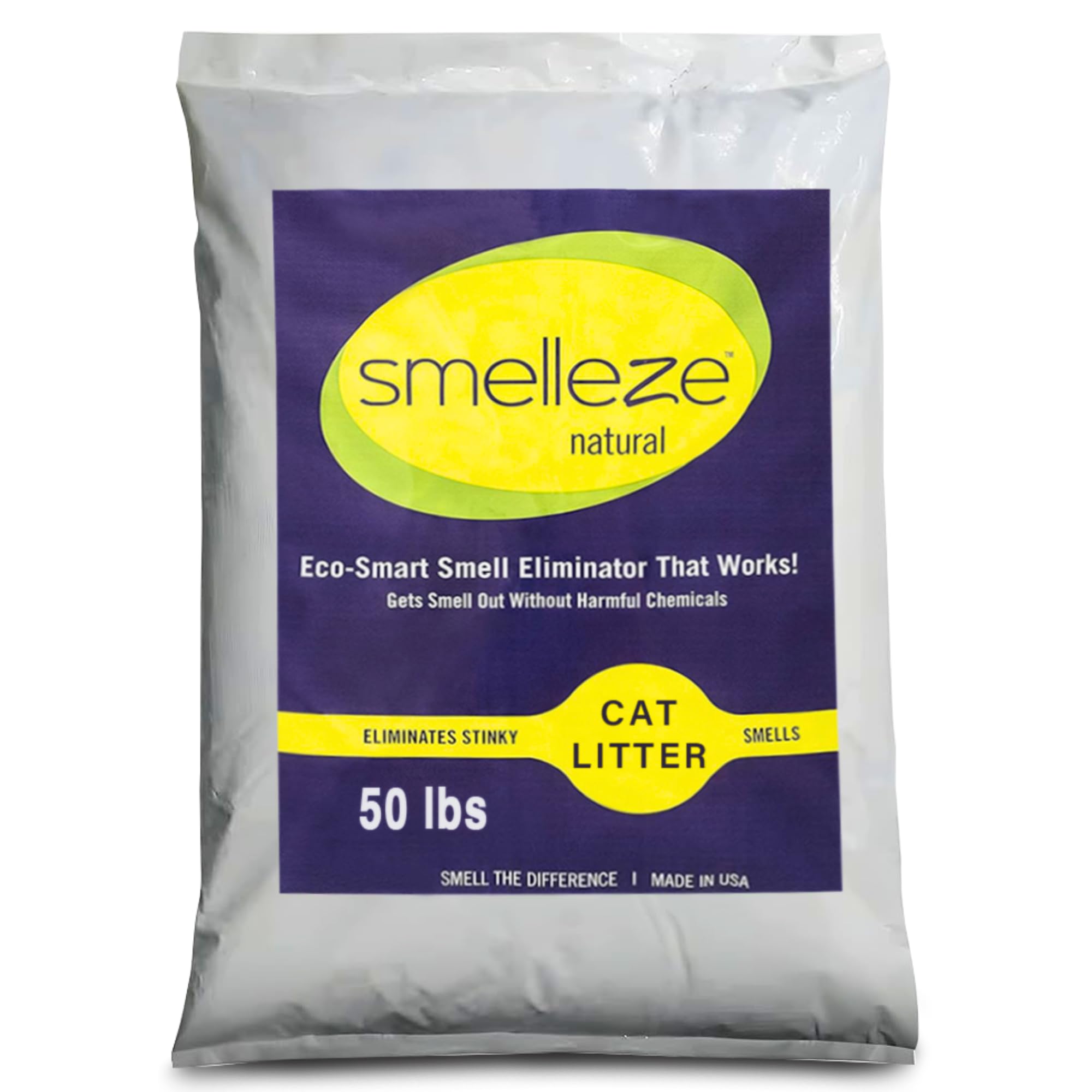 Natural Cat Litter Deodorizer - SMELLEZE Unscented Odor Eliminator for Strong Urine & Poop Smells, 50 lb Bag | Reduce Litter Box Changes | Pet-Safe Formula for Cats | Perfect for Multi-Cat Homes & Small Spaces
