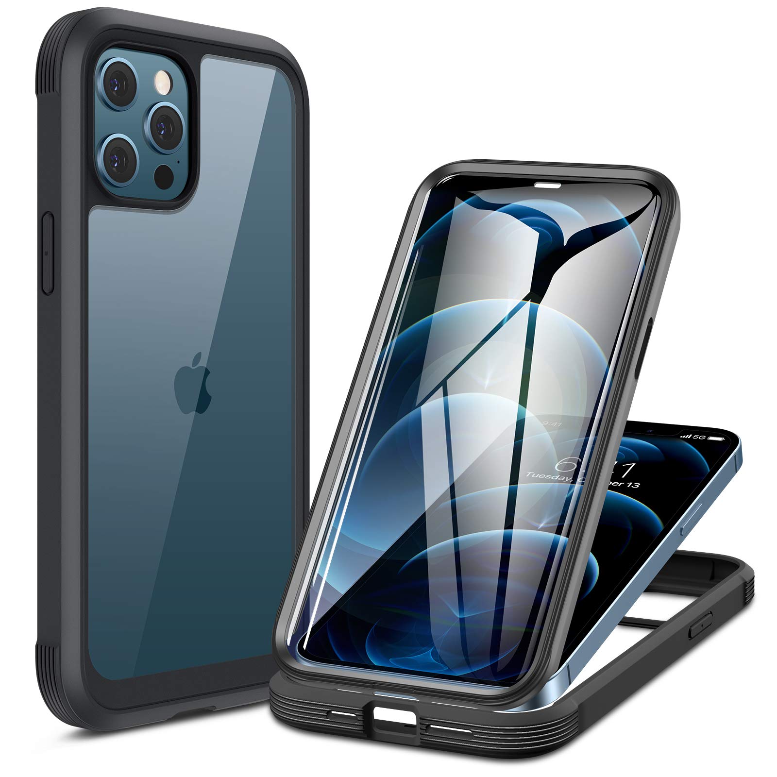 Miracase iPhone 12 Pro Max Case 6.7 Inch (2020) - Clear Full Body Protective Cover with 9H Tempered Glass Screen Protector | Shockproof Slim Design | Perfect for Everyday Use, Work & Outdoor Activities