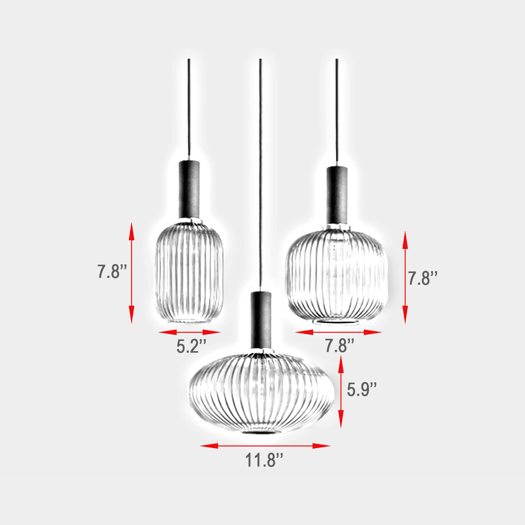Modern Black Pendant Light with Striped Glass Shade - Farmhouse Kitchen Island Hanging Fixture for Dining Room, Living Room, or Bedroom (Large, Green)