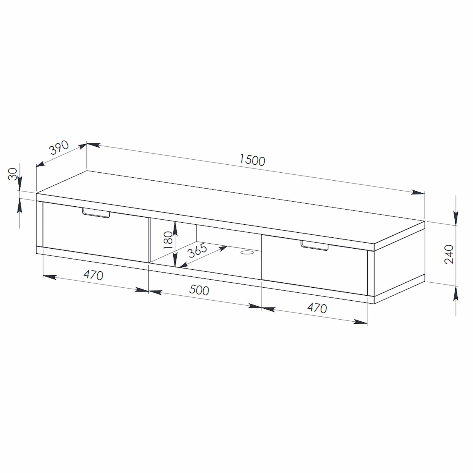 Criterion 1500mm Oak Wall Mounted TV Stand - Modern Entertainment Center for Living Room & Home Theater