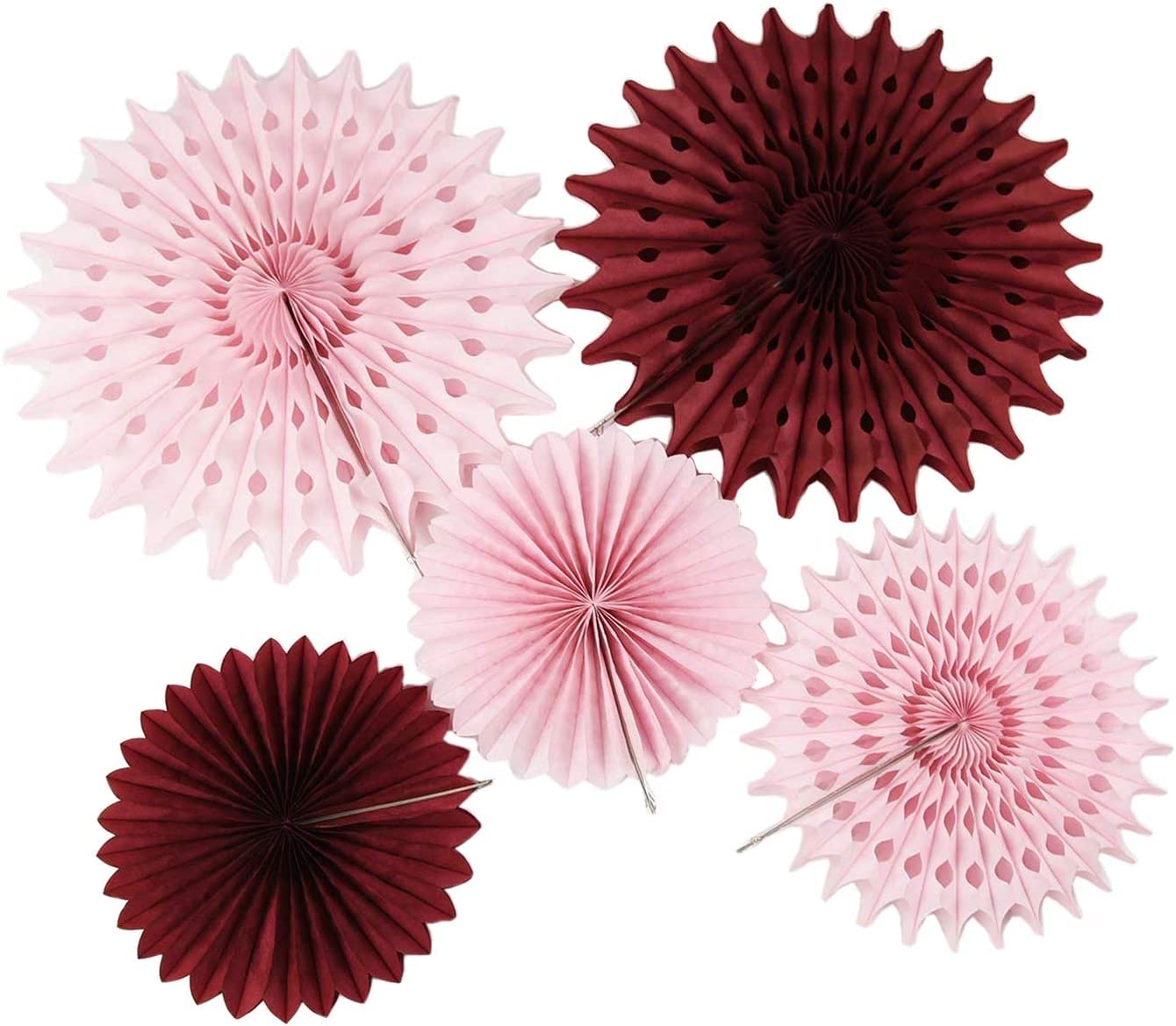 7pcs Burgundy Cream Pink Pinwheels Tissue Paper Fans - Elegant Party Decorations for Birthday, Bridal Shower, Valentine's Day & Fall Bachelorette Party | Perfect for Wedding, Baby Shower & Home Decor
