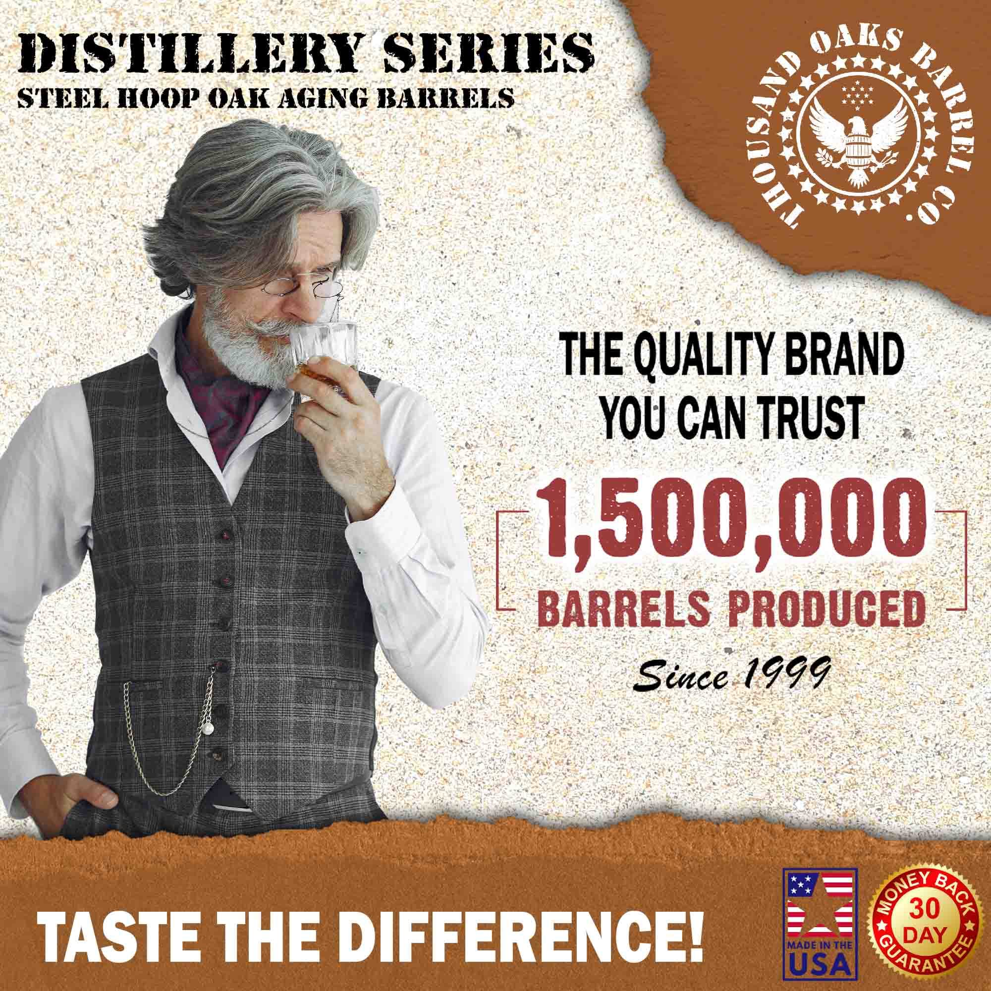 1 Gallon Oak Aging Barrel for Bourbon, Whiskey & Wine - Distillery Series with Steel Hoops, Unvarnished Finish - Includes Wood Stand, Bung & Spigot - Perfect for Home Brewers, Distillers & Winemakers - Ideal for Aging Spirits, Craft Cocktails & Home Bar Decor